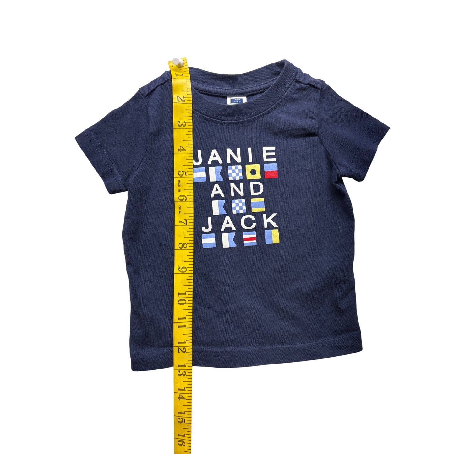 Janie & Jack Infant T-Shirt 3-6 Months Navy Blue 100% Cotton Nautical Flags Design #6380