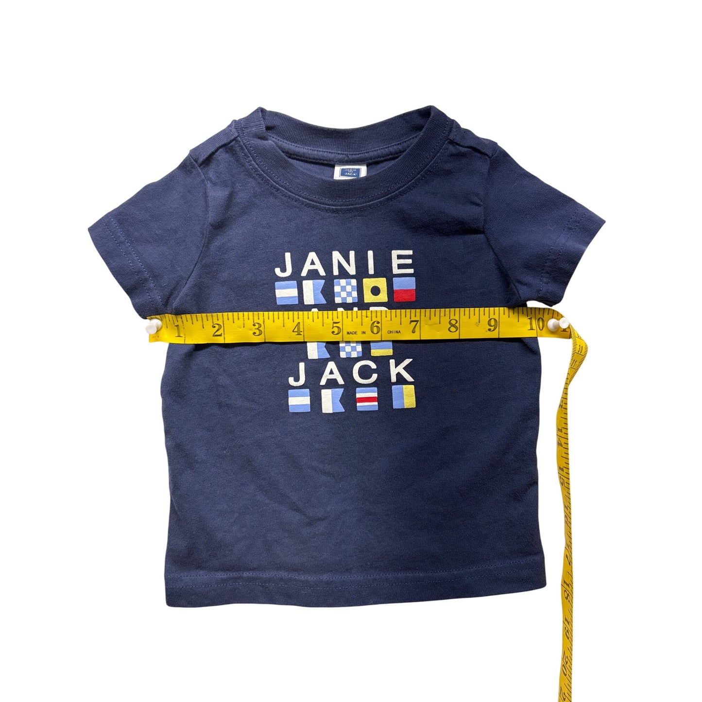 Janie & Jack Infant T-Shirt 3-6 Months Navy Blue 100% Cotton Nautical Flags Design #6380