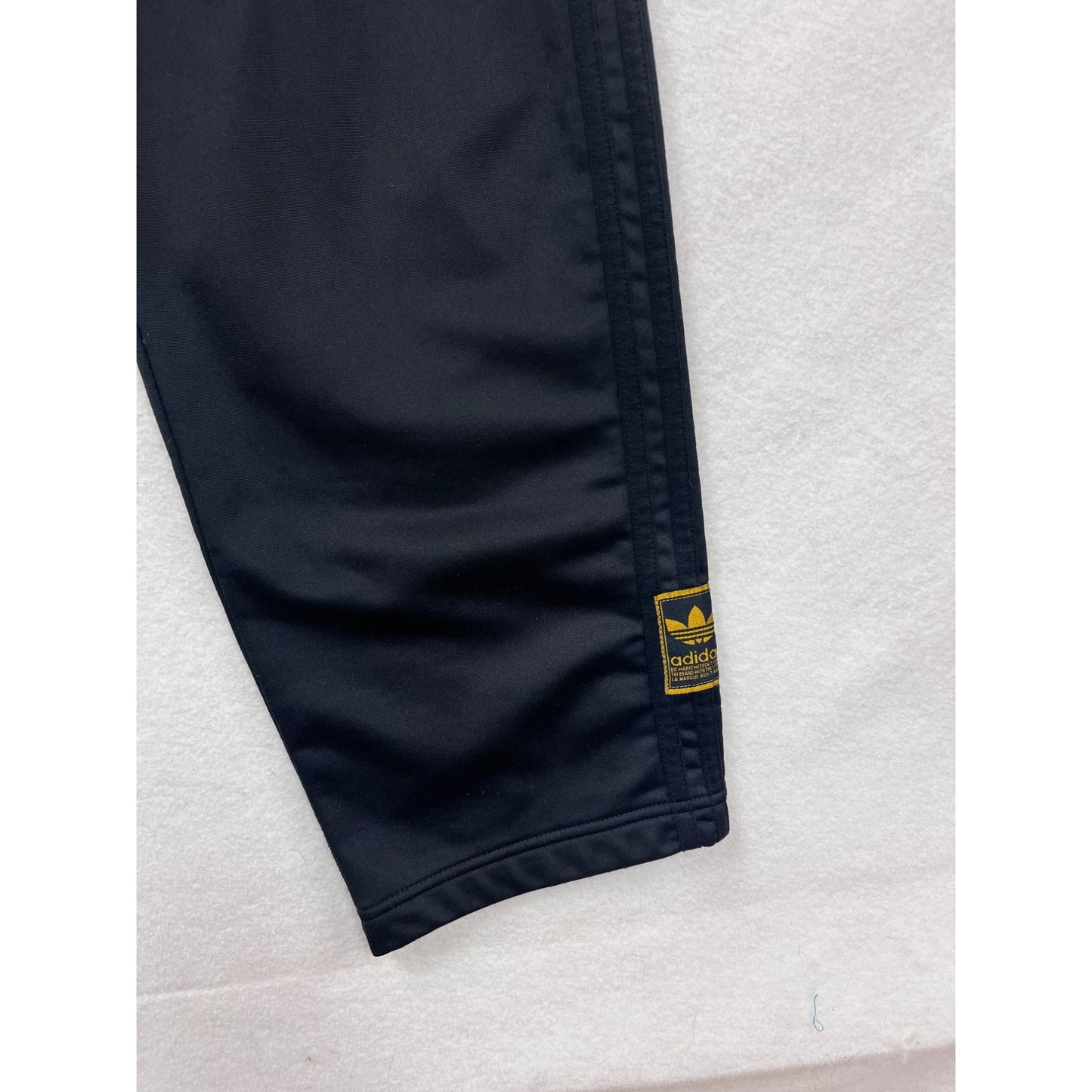 Vintage Adidas Mens Black Snap Button Track Pants With Gold Logo & Side Snaps #6609