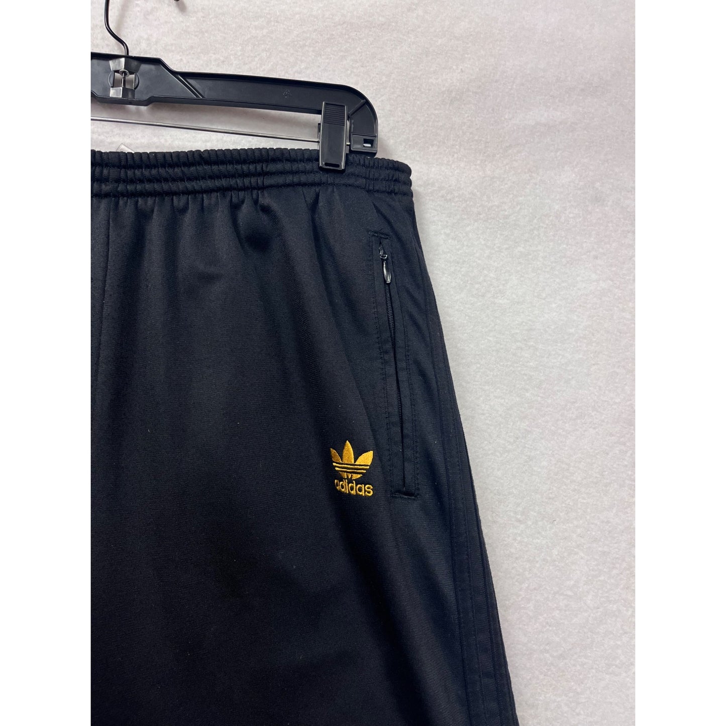 Vintage Adidas Mens Black Snap Button Track Pants With Gold Logo & Side Snaps #6609