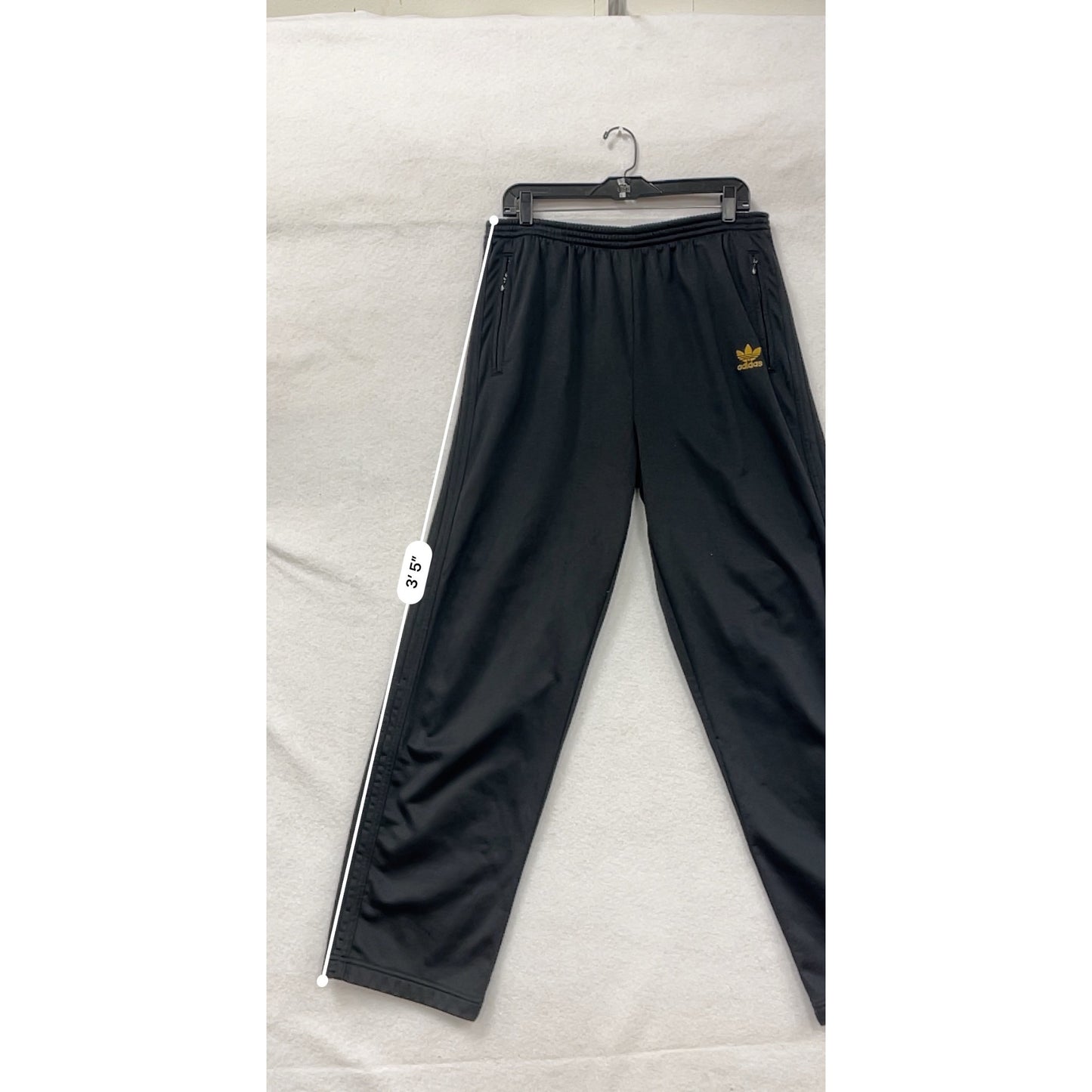 Vintage Adidas Mens Black Snap Button Track Pants With Gold Logo & Side Snaps #6609