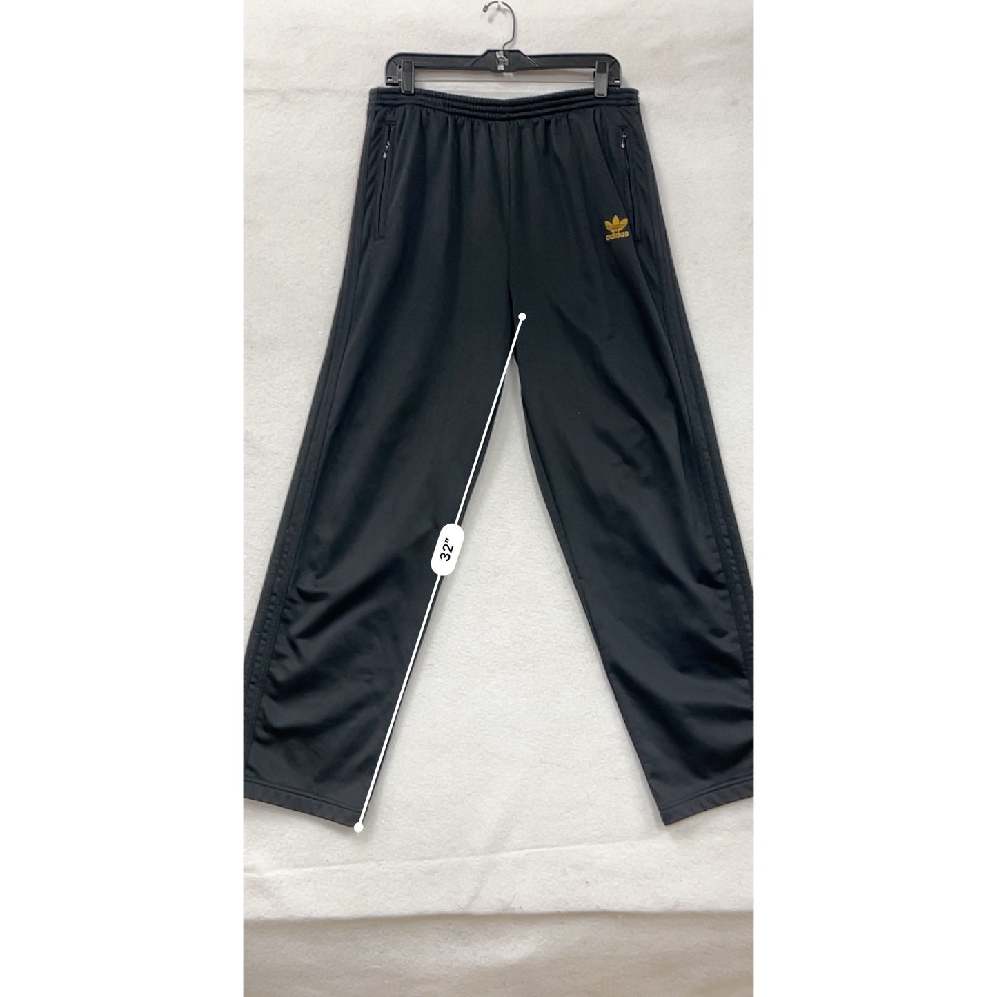 Vintage Adidas Mens Black Snap Button Track Pants With Gold Logo & Side Snaps #6609