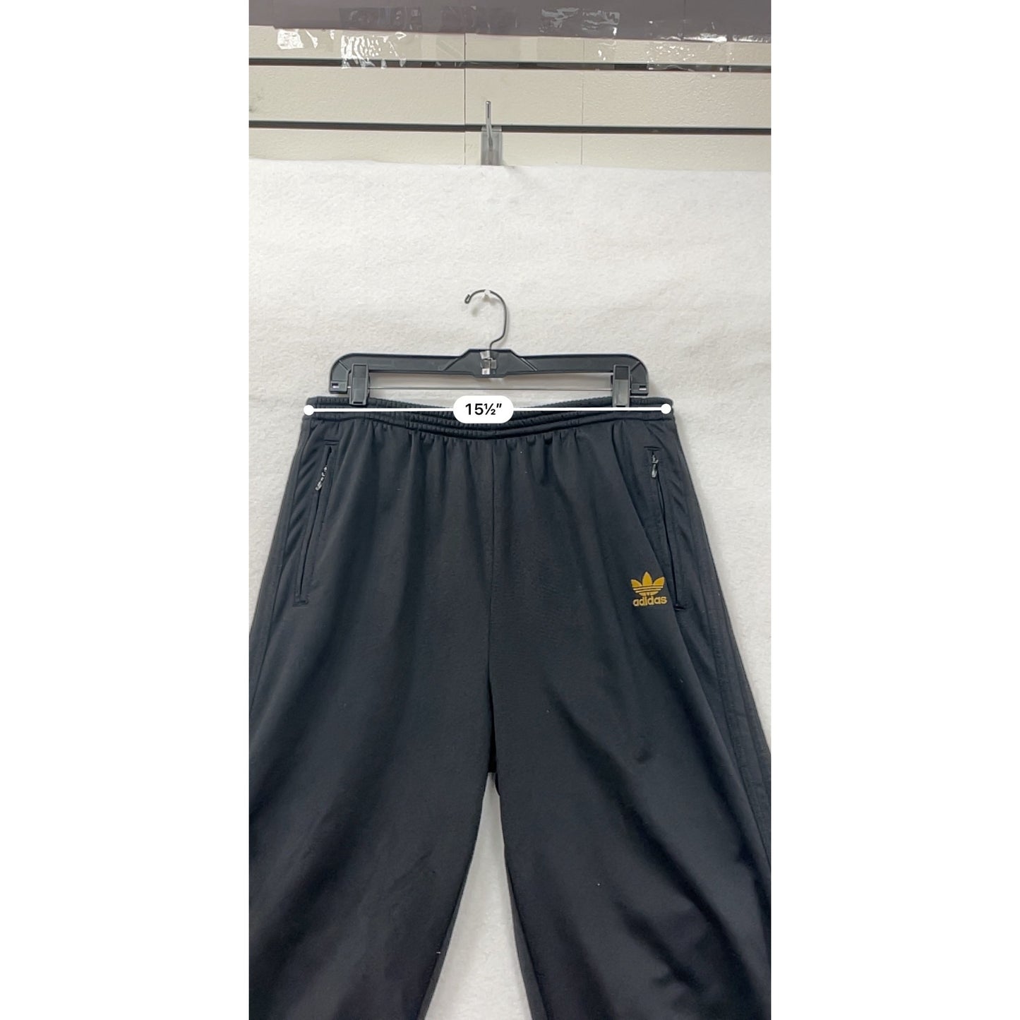 Vintage Adidas Mens Black Snap Button Track Pants With Gold Logo & Side Snaps #6609