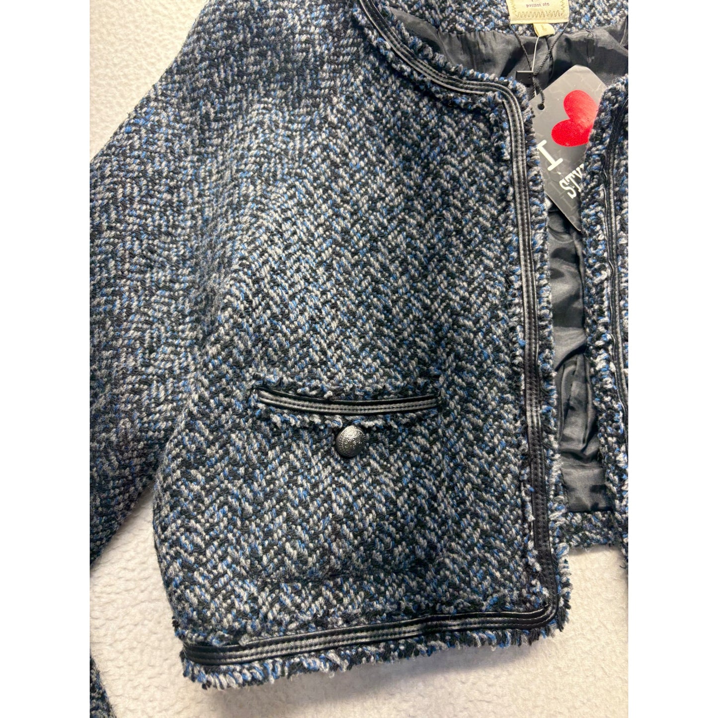 Stylebook Womens Wool blend Cropped Tweed Button Blazer #7692