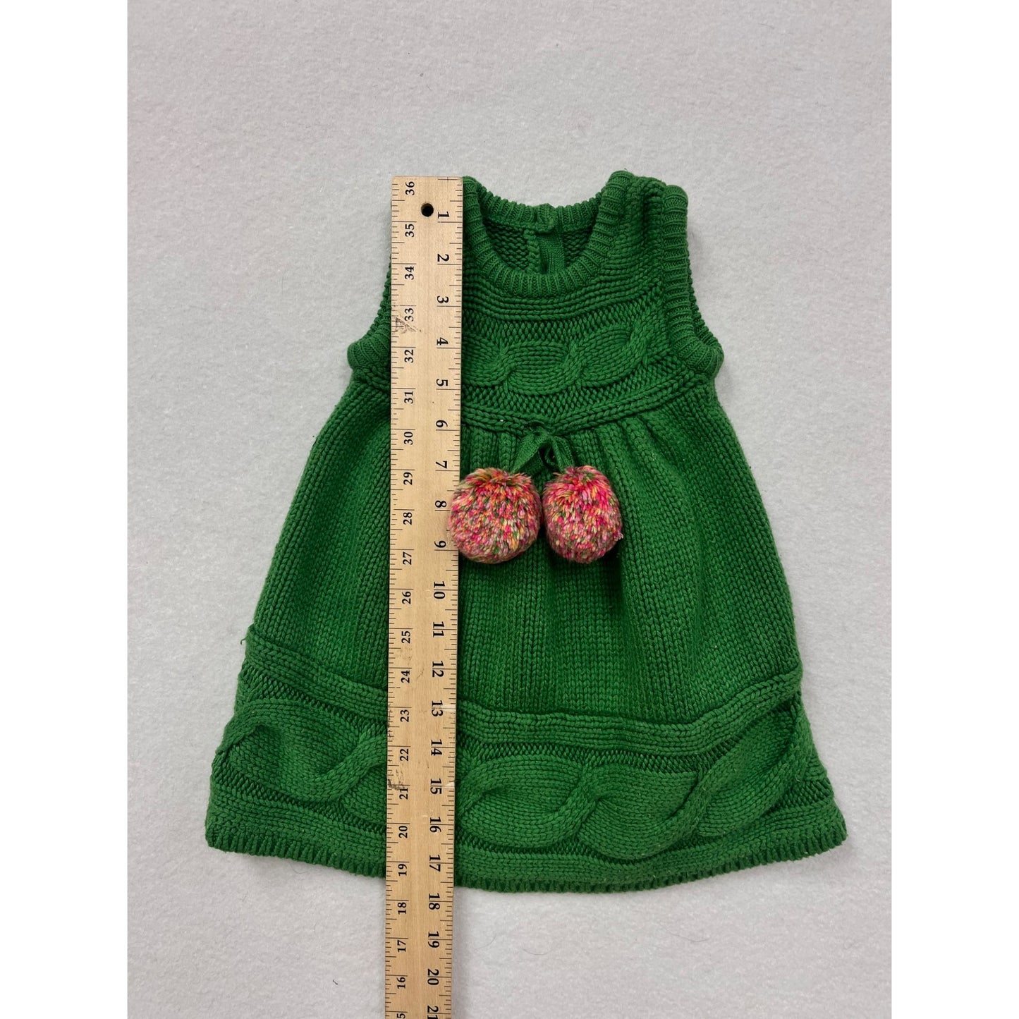 Gymboree Green Baby Girl Knitted Dress With Pom Pom Details #6249