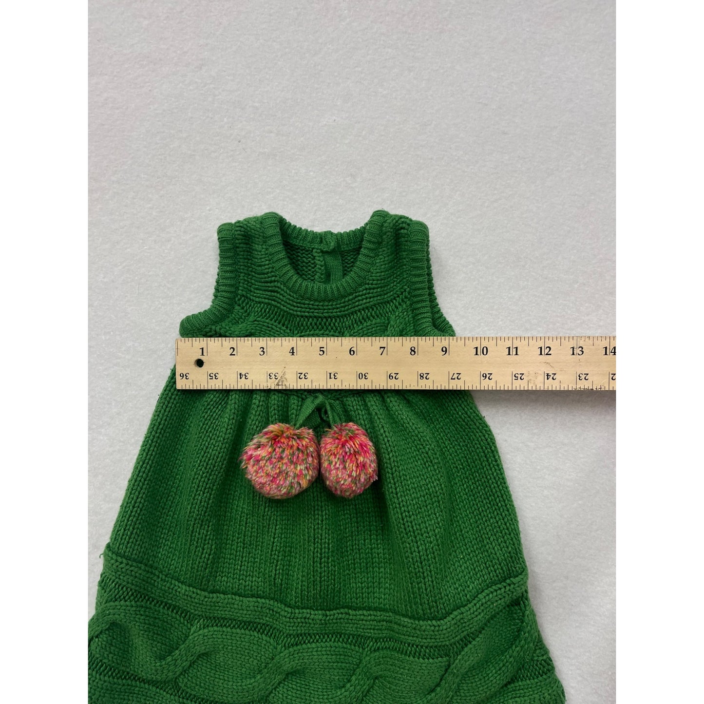 Gymboree Green Baby Girl Knitted Dress With Pom Pom Details #6249