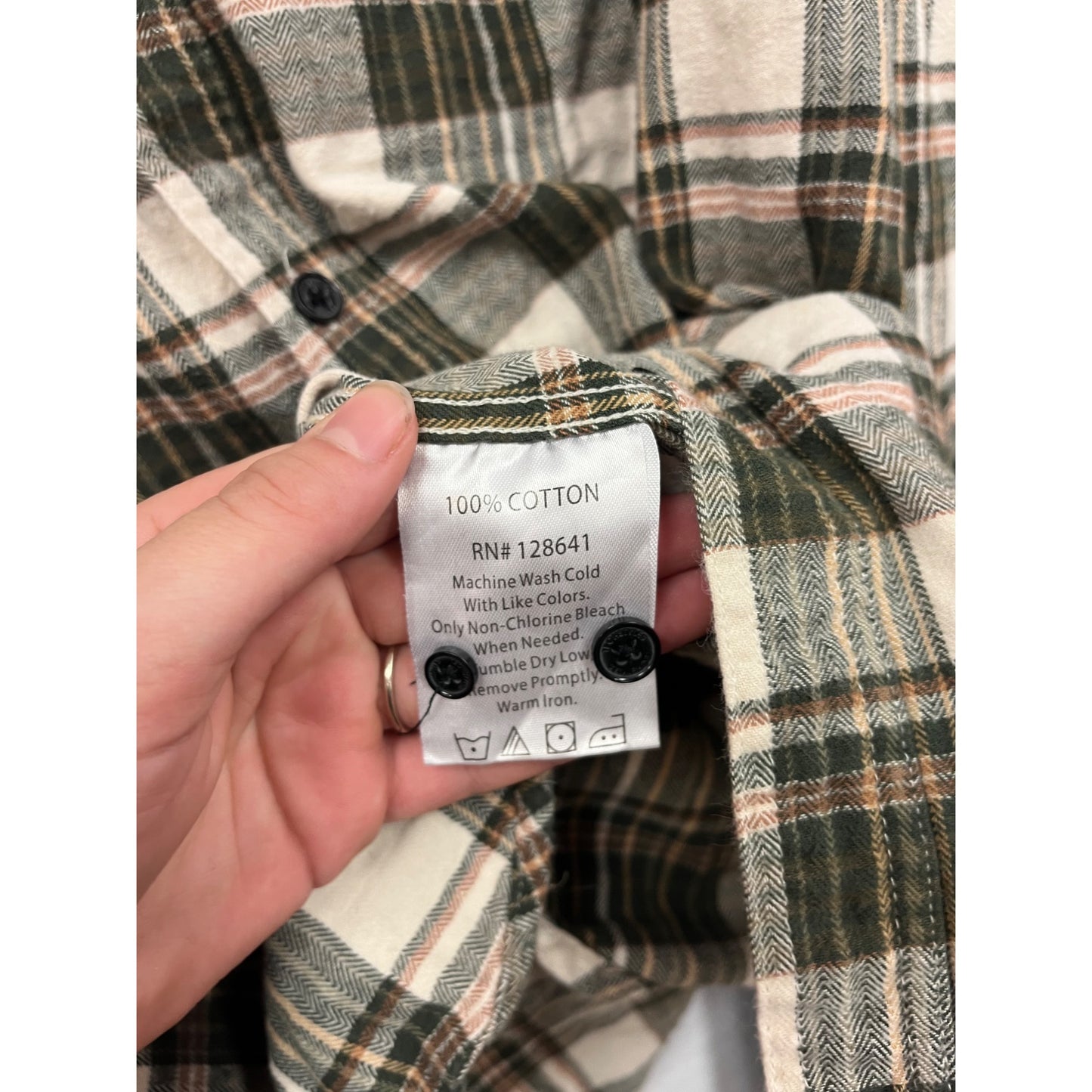 Techstyles Mens 2XL Plaid Button-Up Shirt Green & Beige #6962