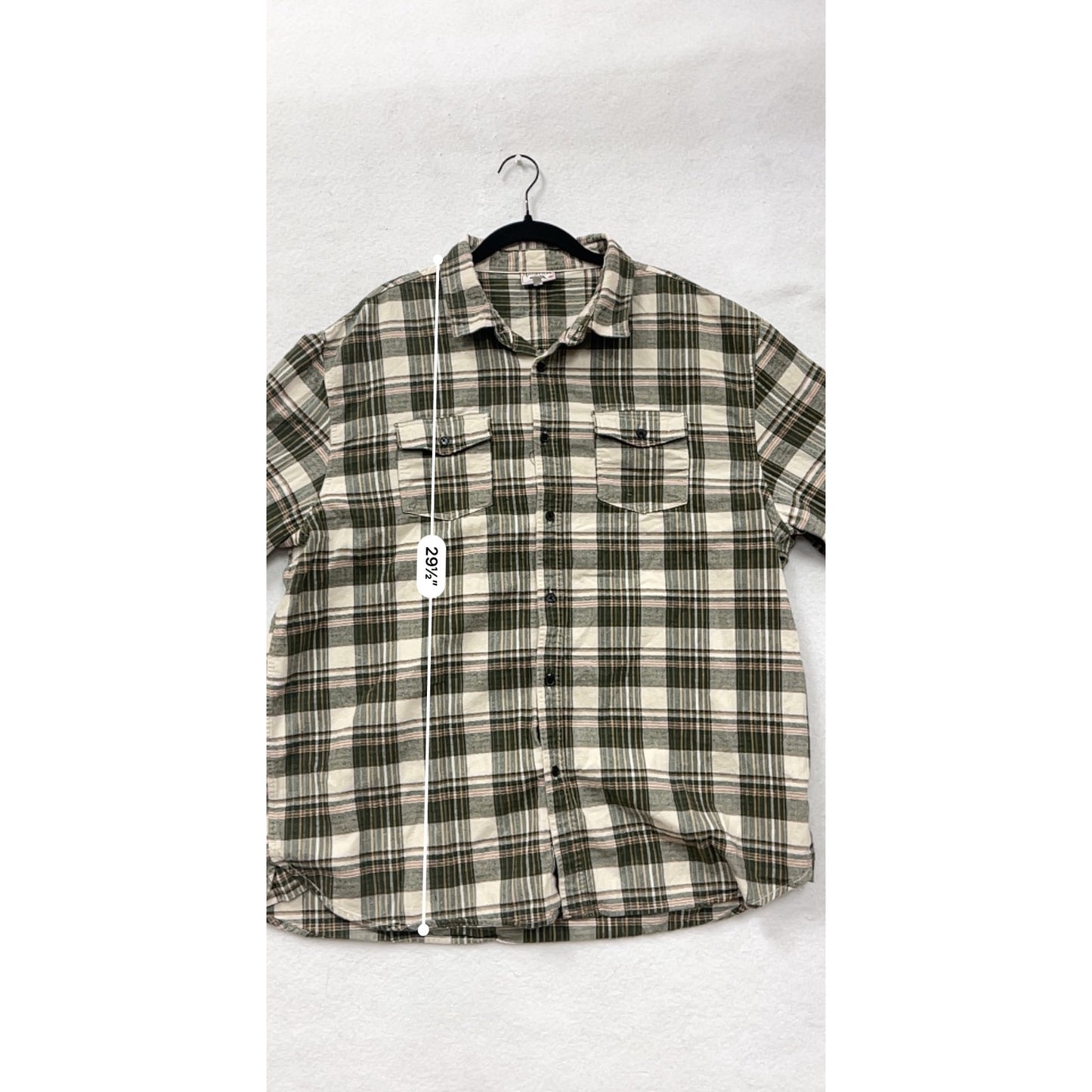 Techstyles Mens 2XL Plaid Button-Up Shirt Green & Beige #6962