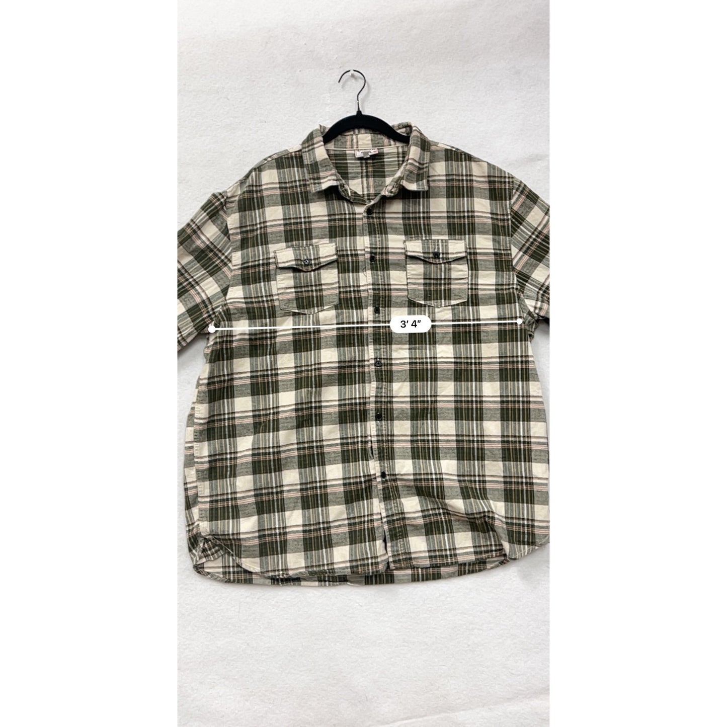 Techstyles Mens 2XL Plaid Button-Up Shirt Green & Beige #6962