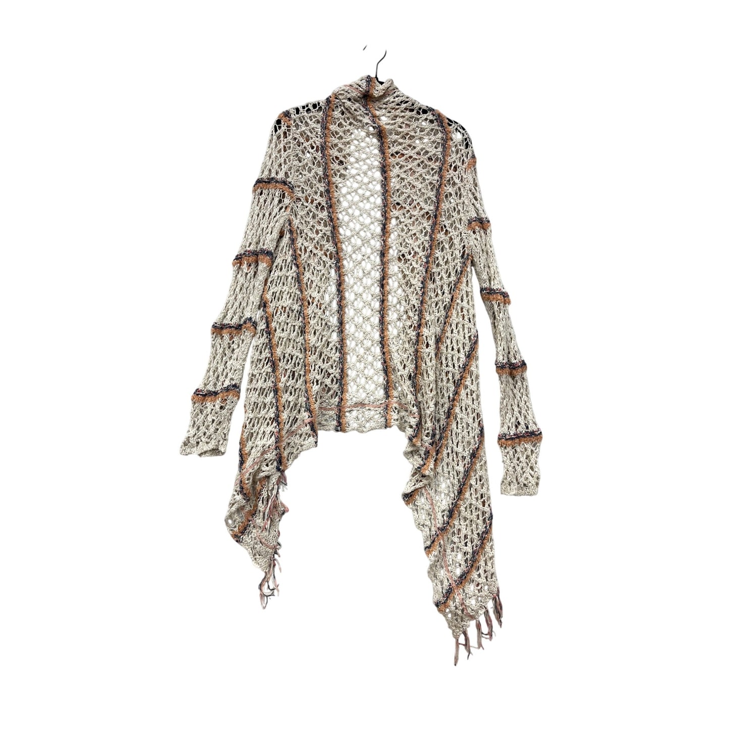 Womens Open Knit Fringe Cardigan By BKE Small Beige Striped Lightweight Sweater #18A