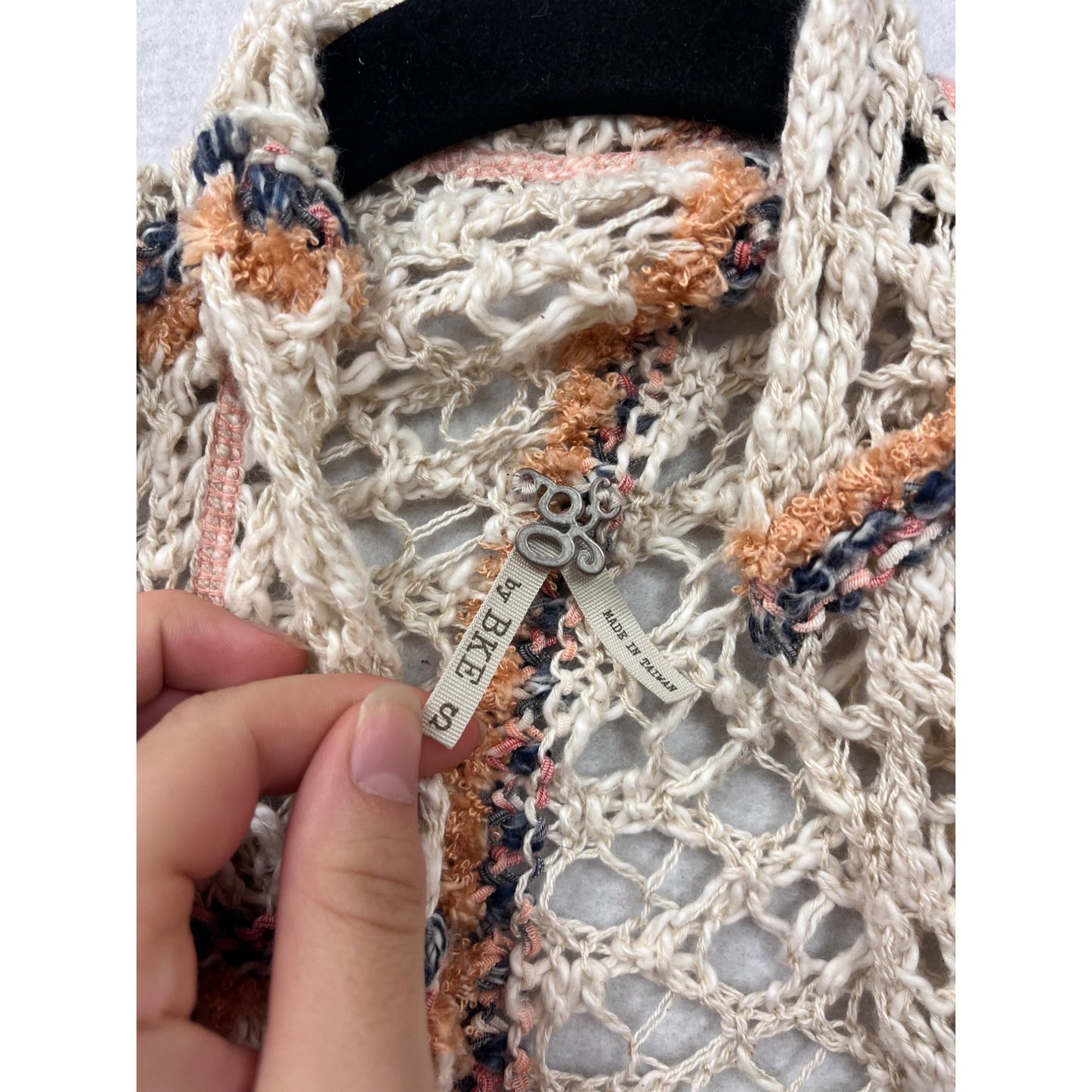 Womens Open Knit Fringe Cardigan By BKE Small Beige Striped Lightweight Sweater #18A