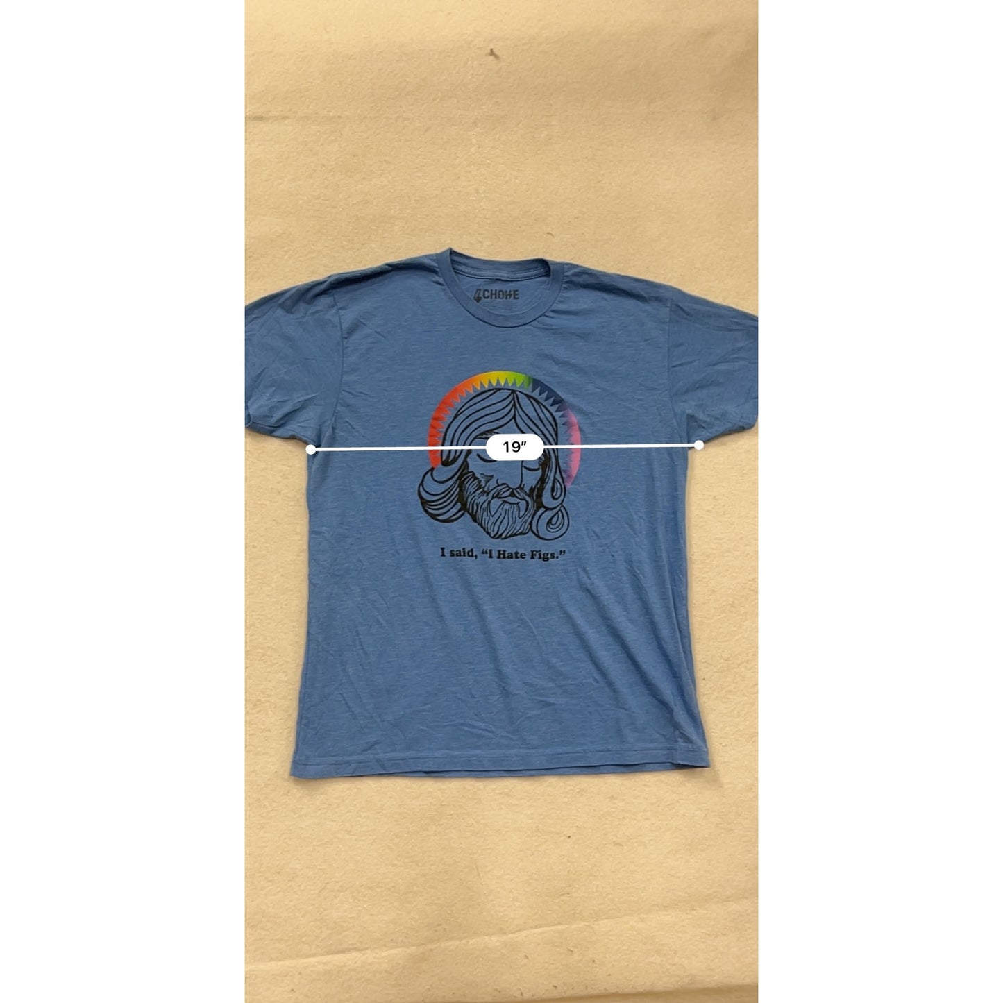 Jesus Graphic T-Shirt Blue With "I Hate Figs" Text L #112A