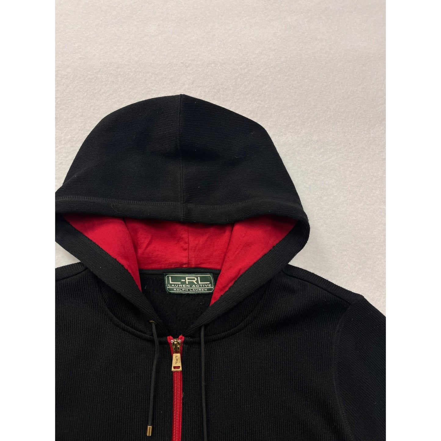 Lauren Ralph Lauren Womens Black & Red Hooded Zip-Up Jacket With Pockets #6182