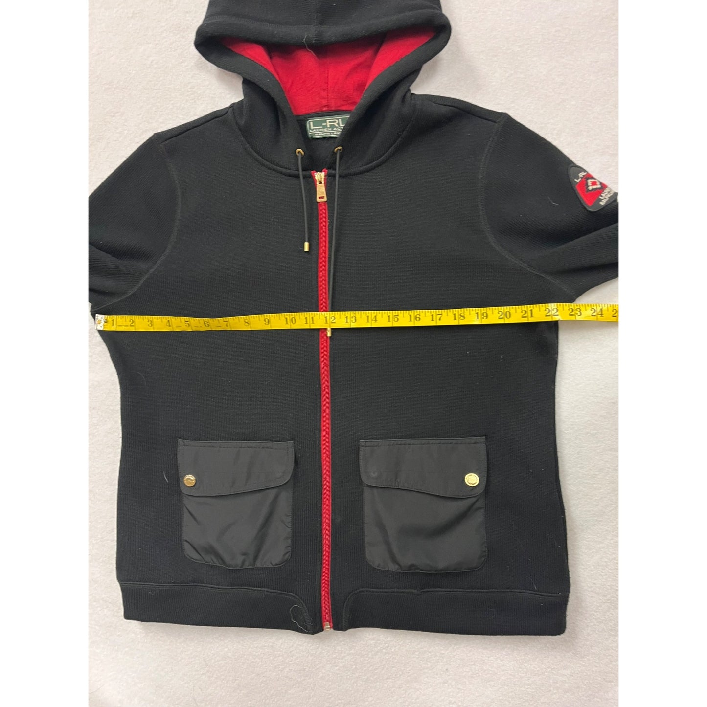 Lauren Ralph Lauren Womens Black & Red Hooded Zip-Up Jacket With Pockets #6182