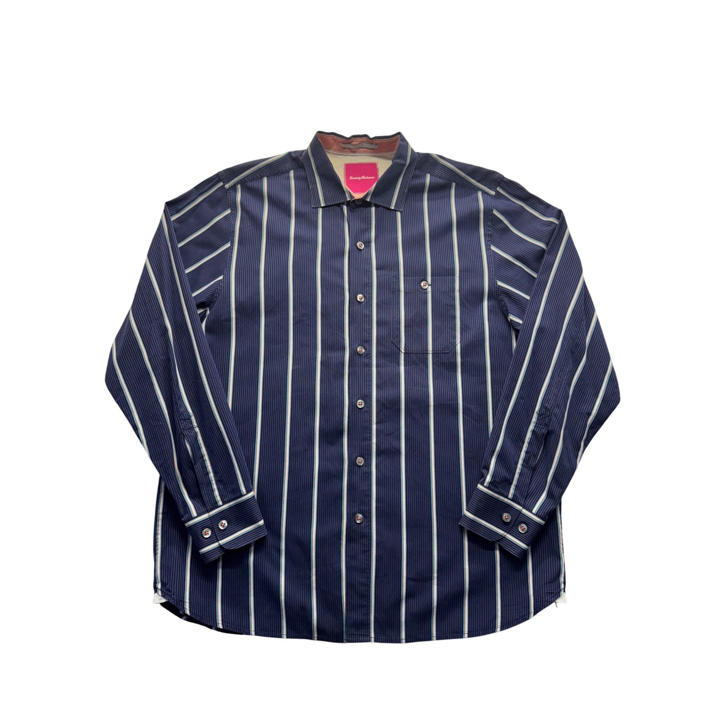 Tommy Bahama Mens Long Sleeve Navy Striped Button-Down Shirt #9980