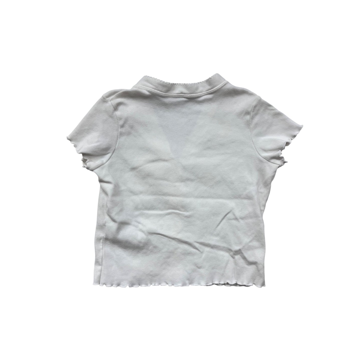 White Button-Up Cropped Short Sleeve Womens Top By Brandy Melville Size S #8264