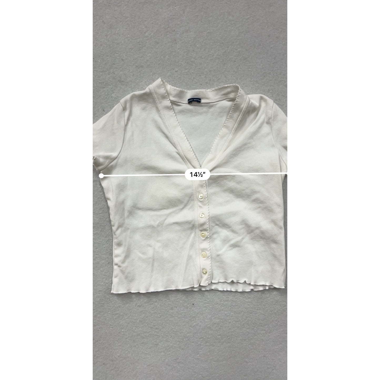 White Button-Up Cropped Short Sleeve Womens Top By Brandy Melville Size S #8264