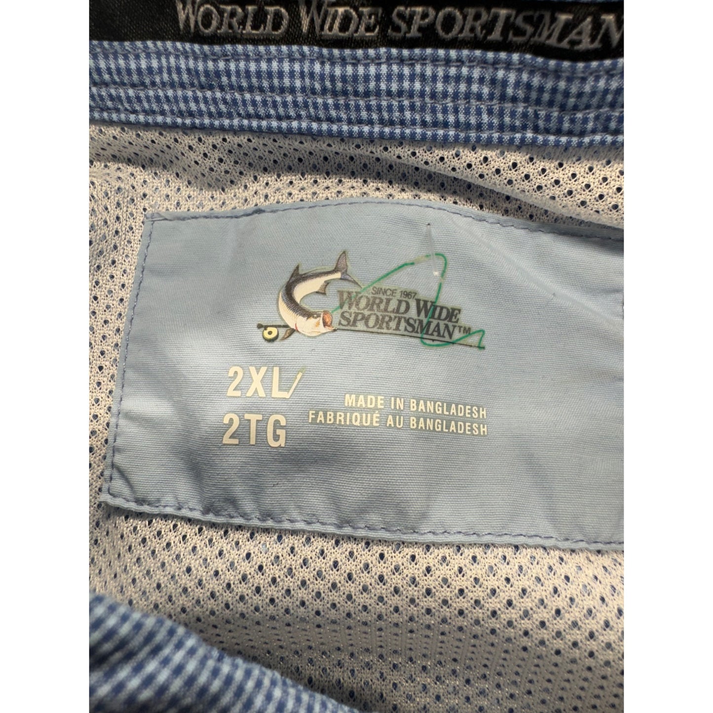 World Wide Sportsman Mens 2XL Short Sleeve Fishing Shirt Blue Plaid #7957