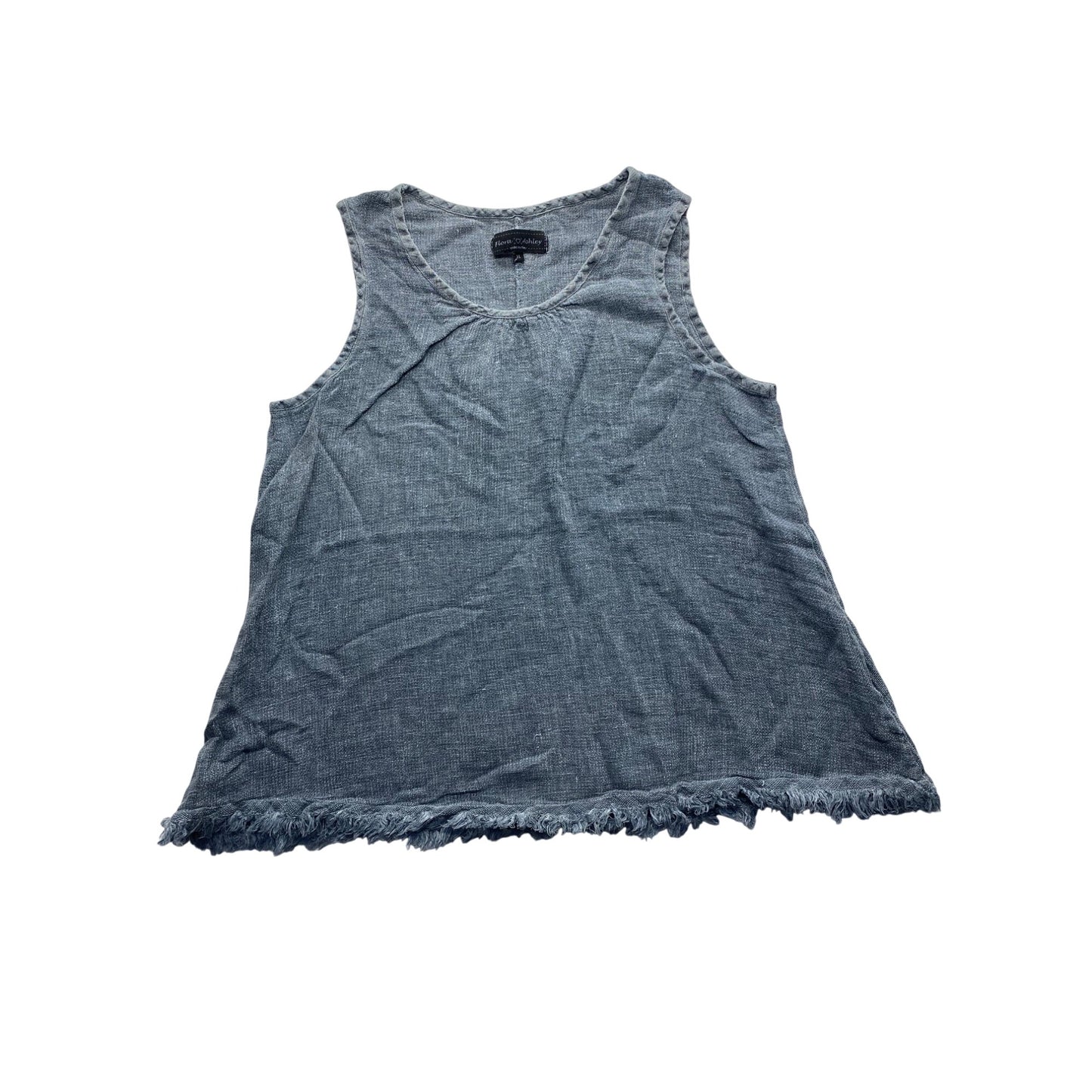 Flora Ashley Womens Blue Linen-Cotton Frayed Hem Sleeveless Top #7344
