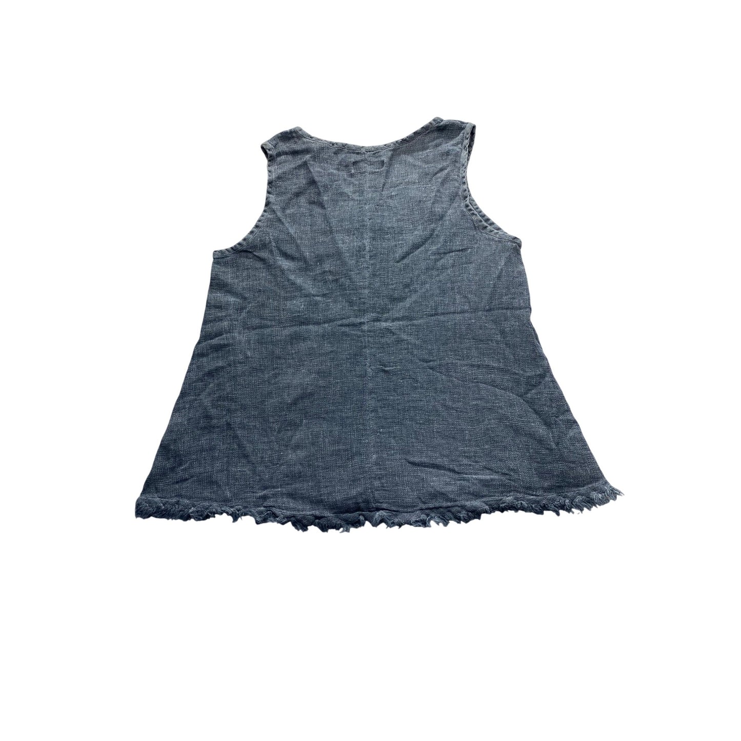 Flora Ashley Womens Blue Linen-Cotton Frayed Hem Sleeveless Top #7344