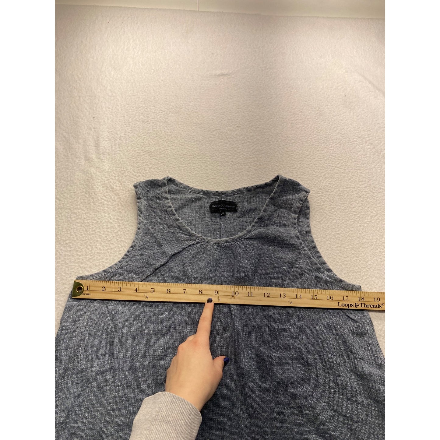 Flora Ashley Womens Blue Linen-Cotton Frayed Hem Sleeveless Top #7344