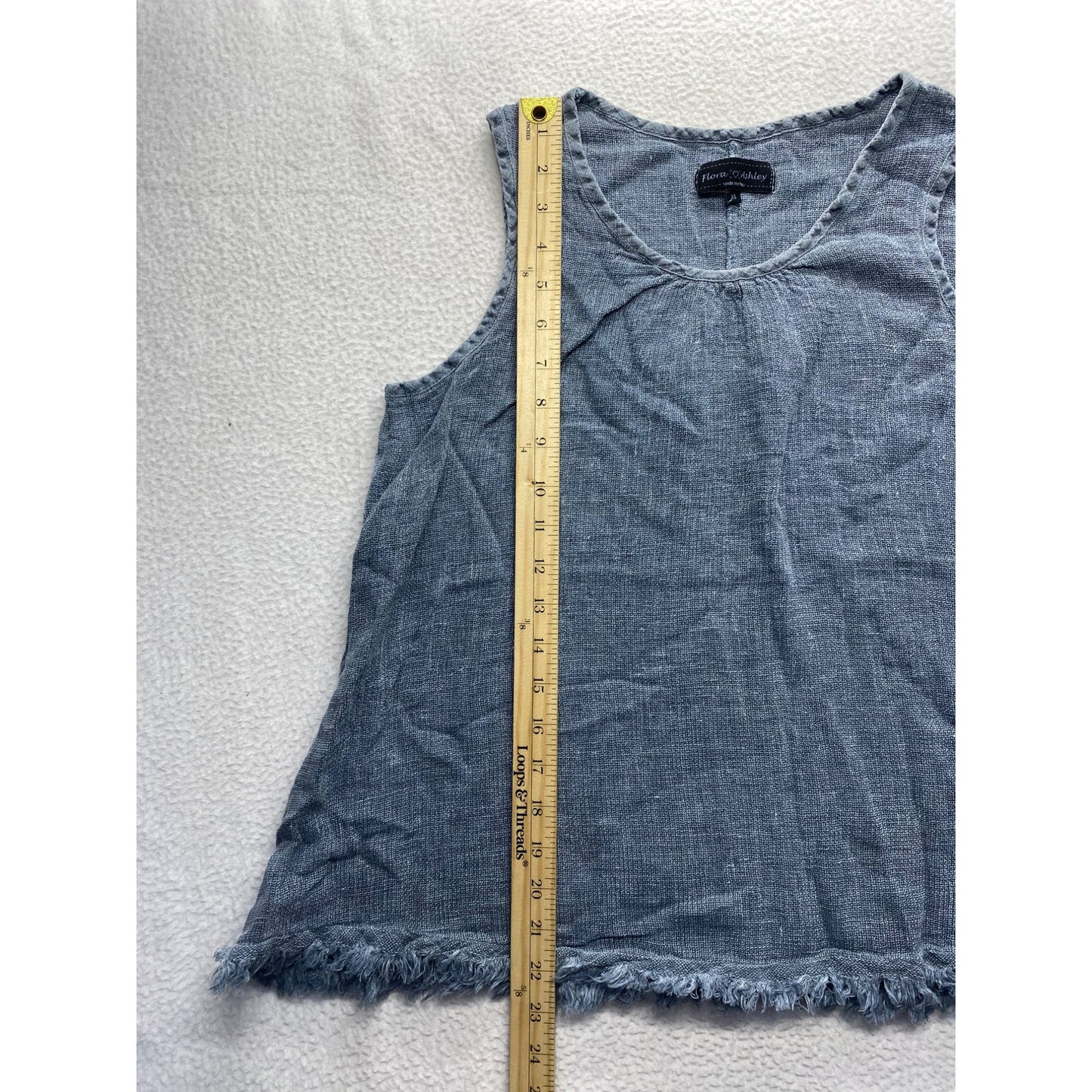 Flora Ashley Womens Blue Linen-Cotton Frayed Hem Sleeveless Top #7344