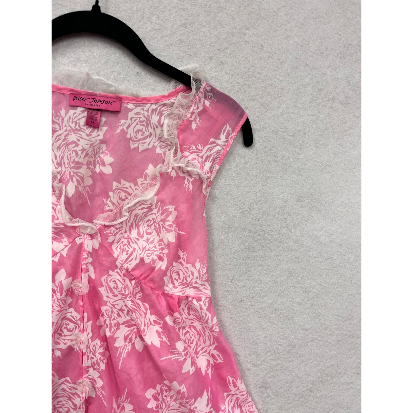 Betsey Johnson Intimates Pink & White Floral Sleeveless Babydoll Top M #8983