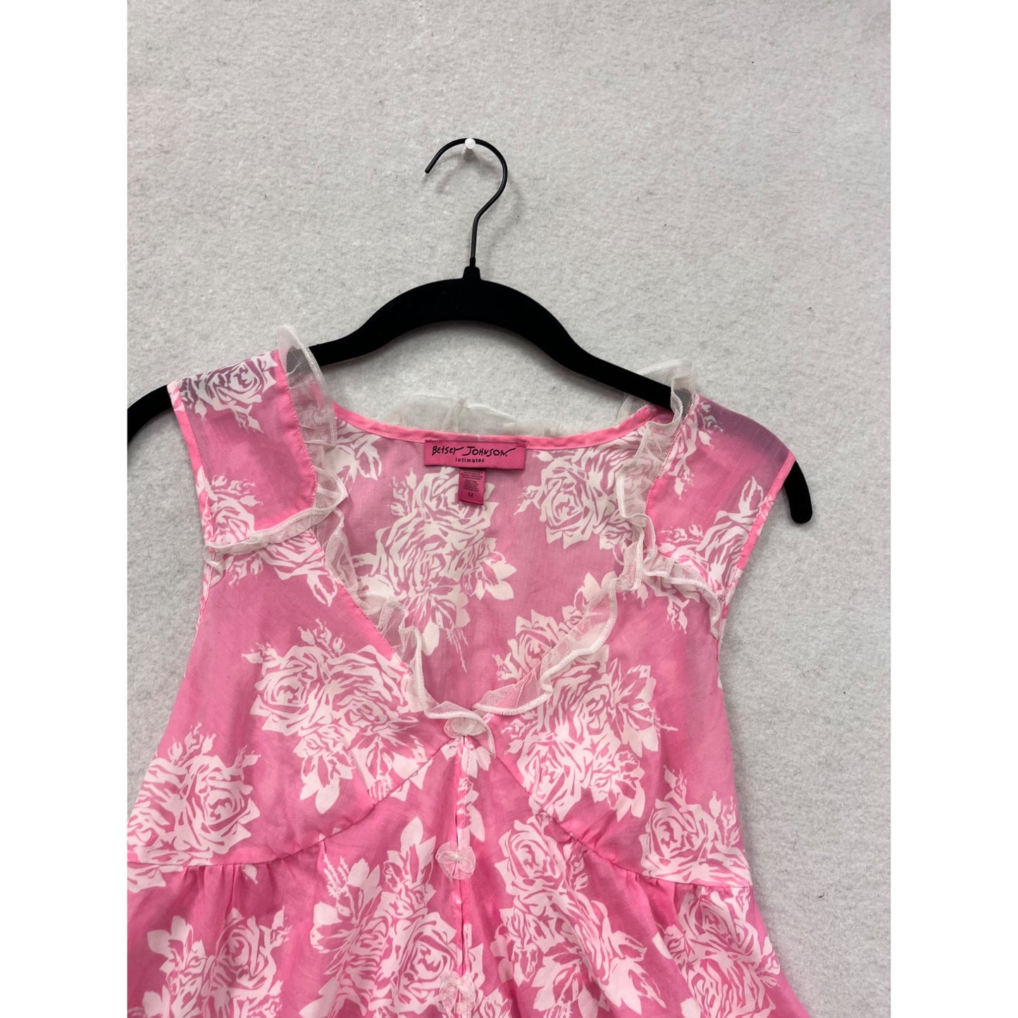 Betsey Johnson Intimates Pink & White Floral Sleeveless Babydoll Top M #8983