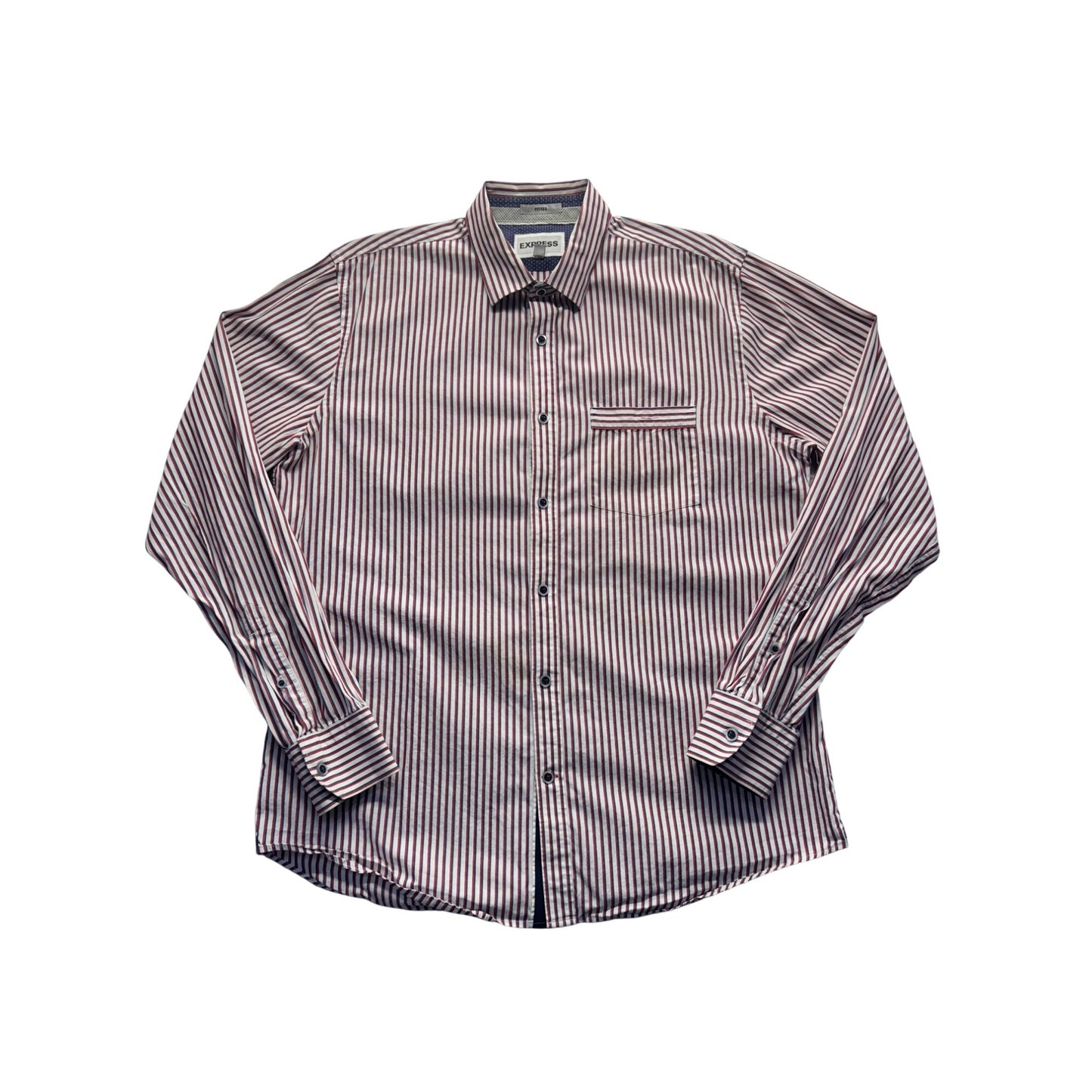 Striped Long Sleeve Button-Down Shirt Size L Cotton #9979