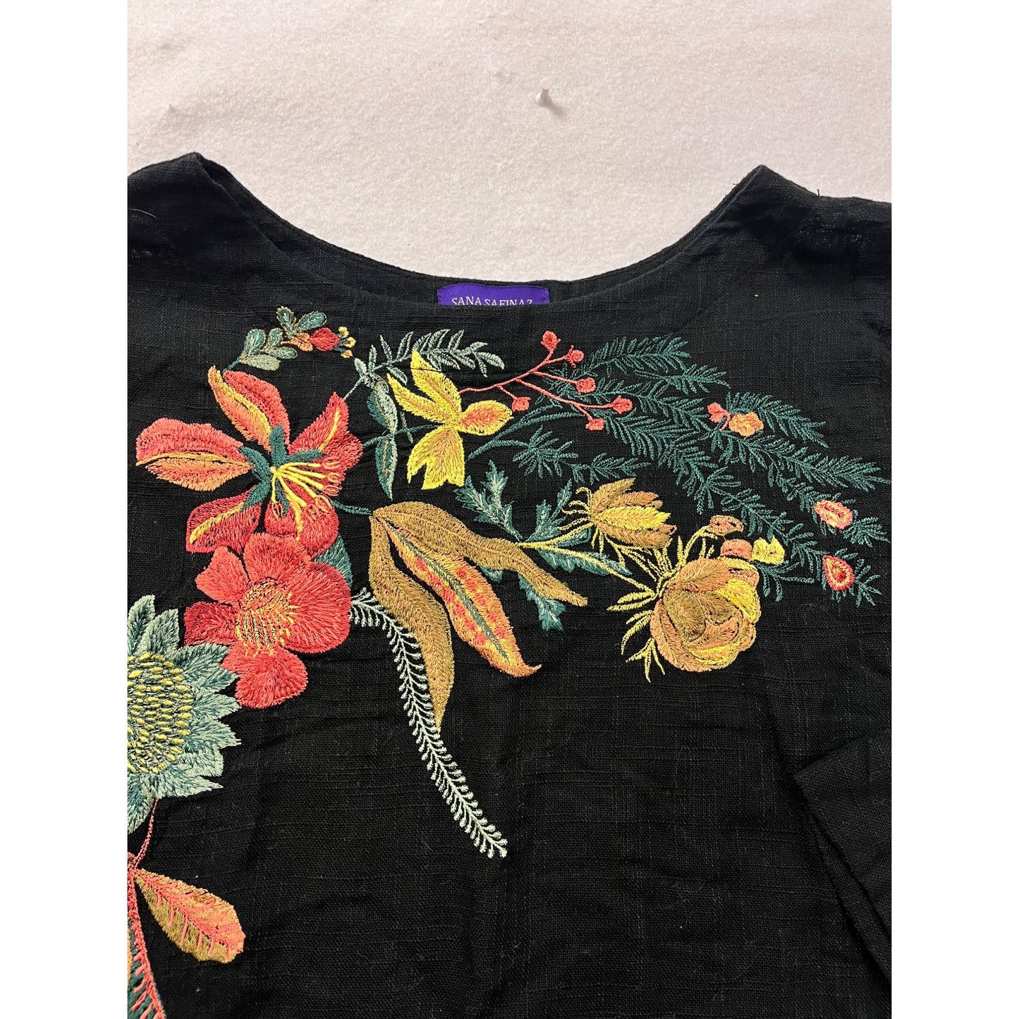 Sana Safinaz Womens Floral Embroidered Black Dress X-Large #6396