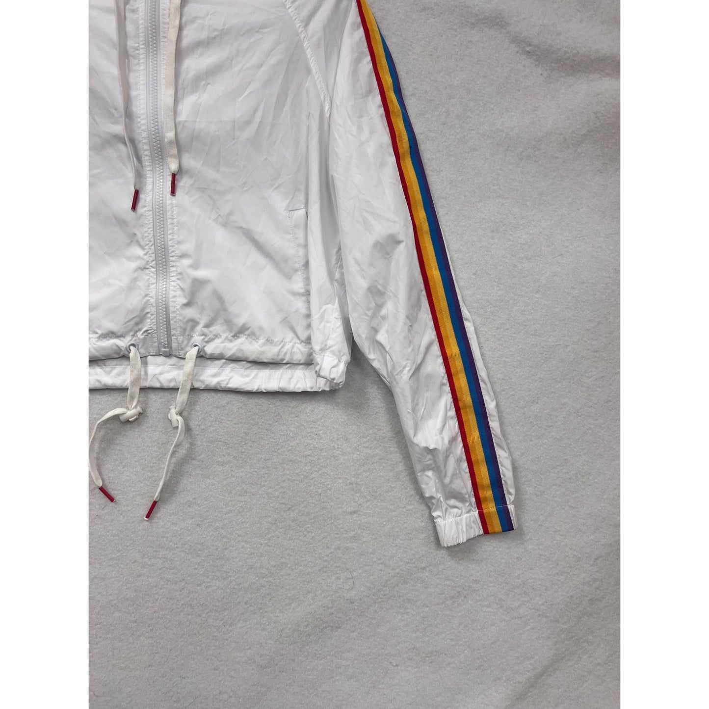 A.Lab White Hooded Jacket With Rainbow Stripe Sleeves Women’s S #6956