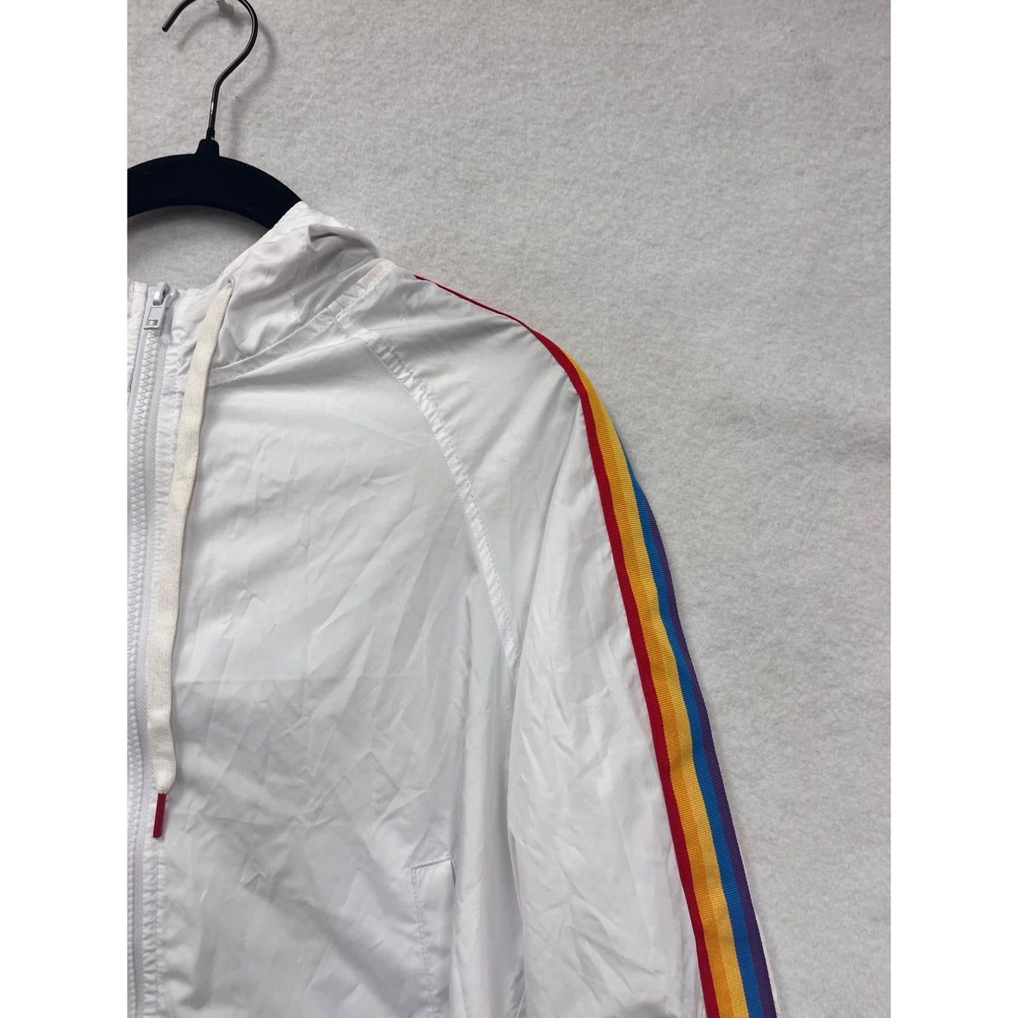 A.Lab White Hooded Jacket With Rainbow Stripe Sleeves Women’s S #6956
