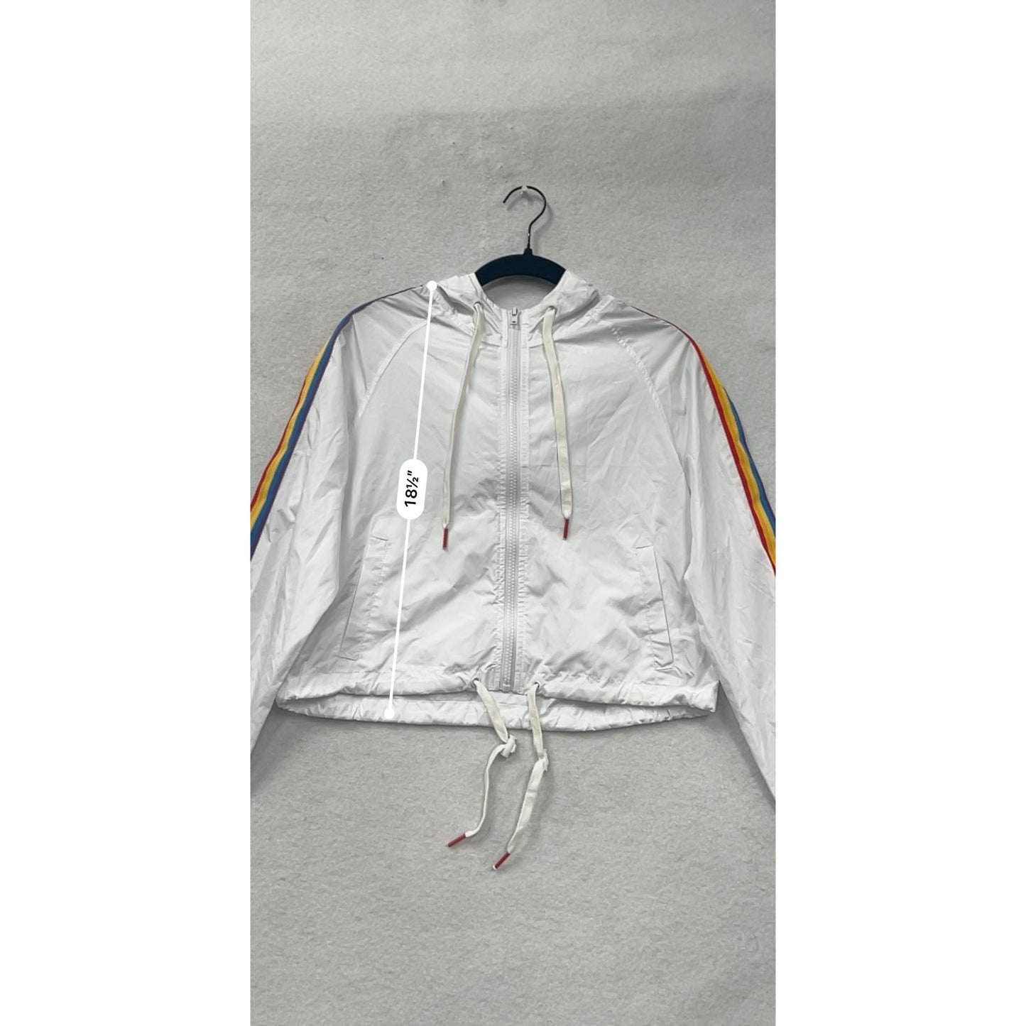 A.Lab White Hooded Jacket With Rainbow Stripe Sleeves Women’s S #6956