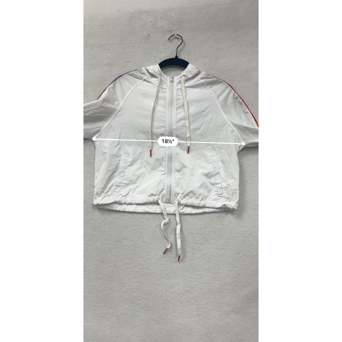 A.Lab White Hooded Jacket With Rainbow Stripe Sleeves Women’s S #6956