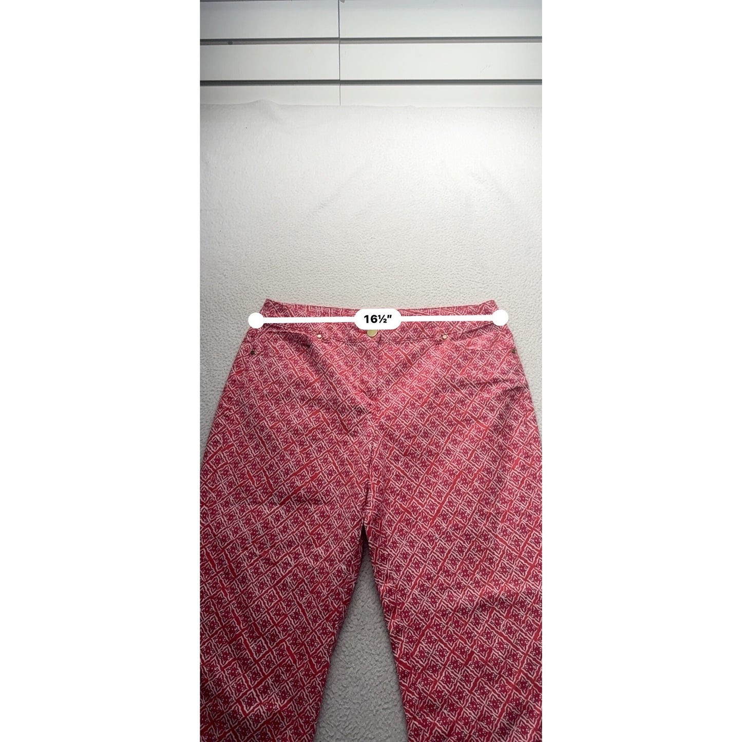 Chicos Red Geometric Print Cotton-Blend Cropped Pants Size 0 Inseam 33 In #9251