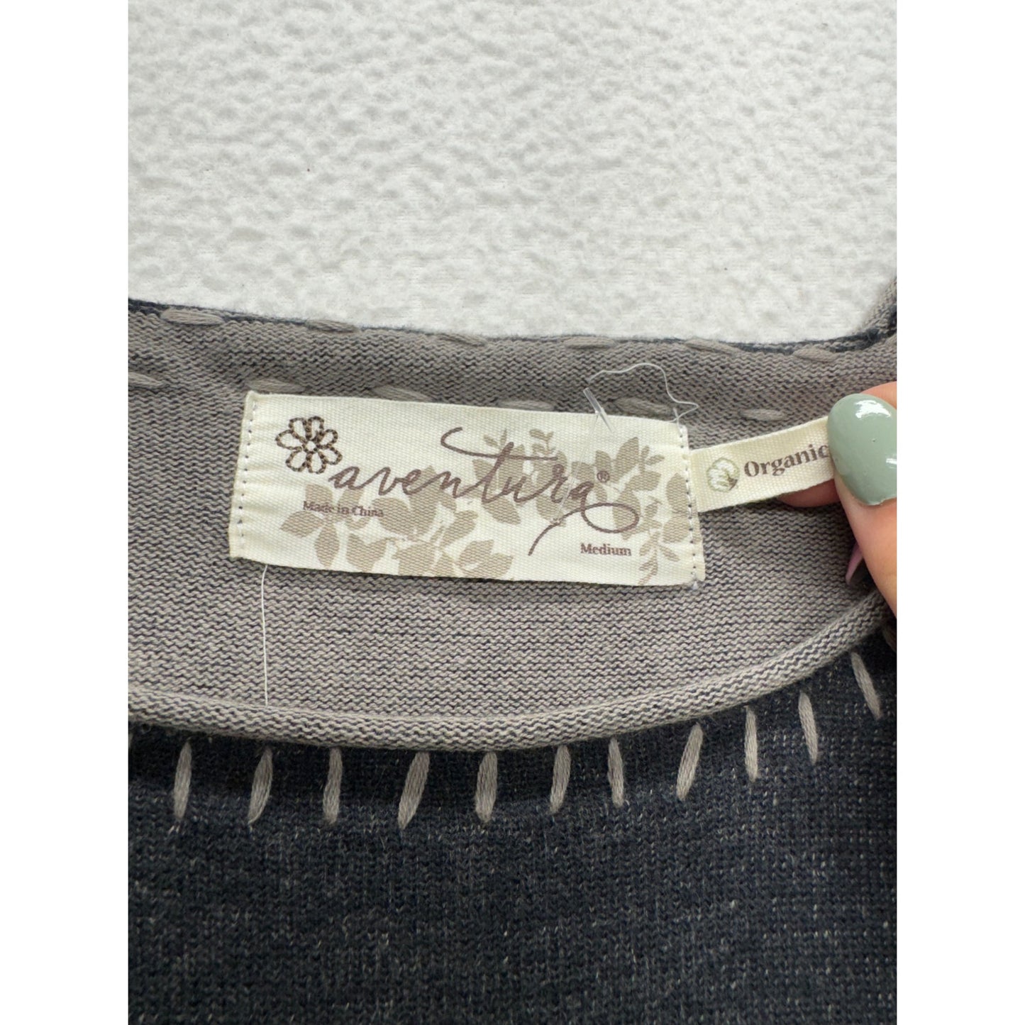 Organic Cotton Gray Long-Sleeve Dress With White Stitching By Aventura #7800