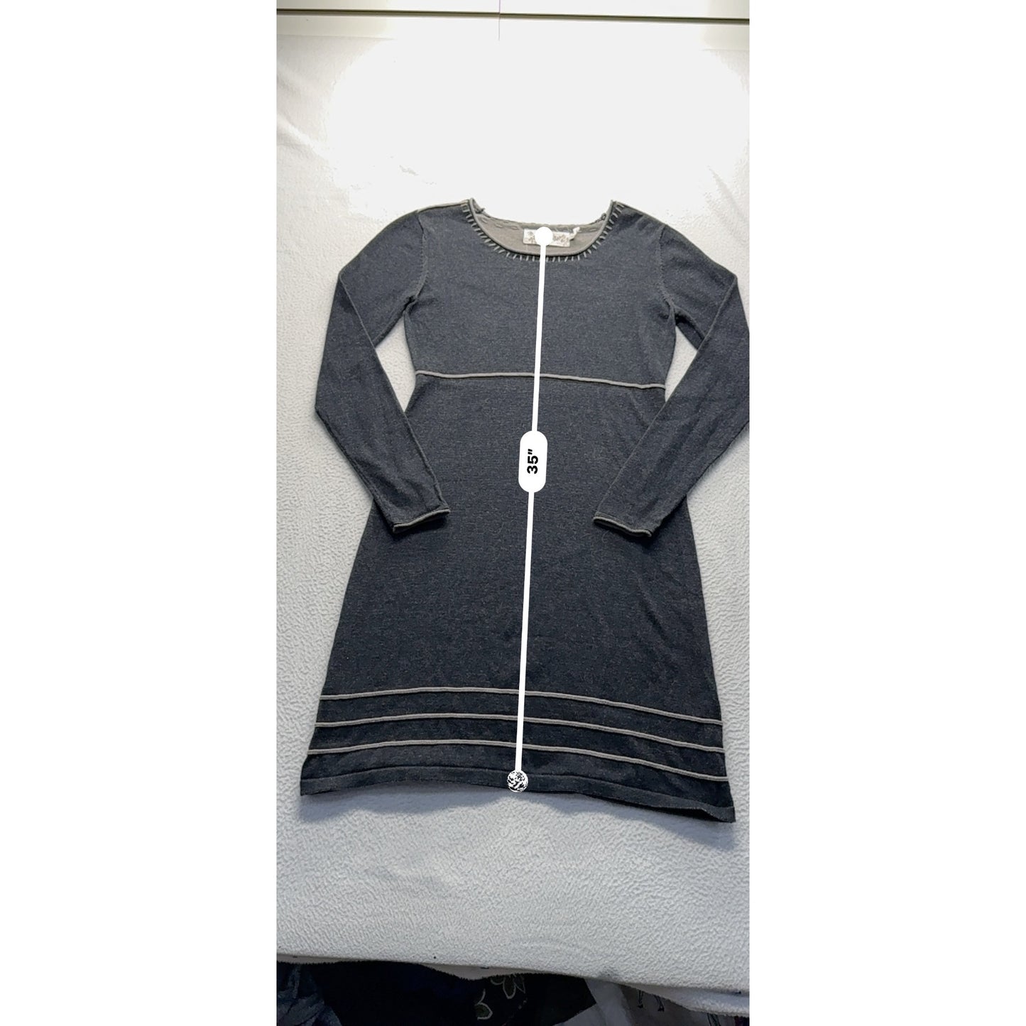 Organic Cotton Gray Long-Sleeve Dress With White Stitching By Aventura #7800