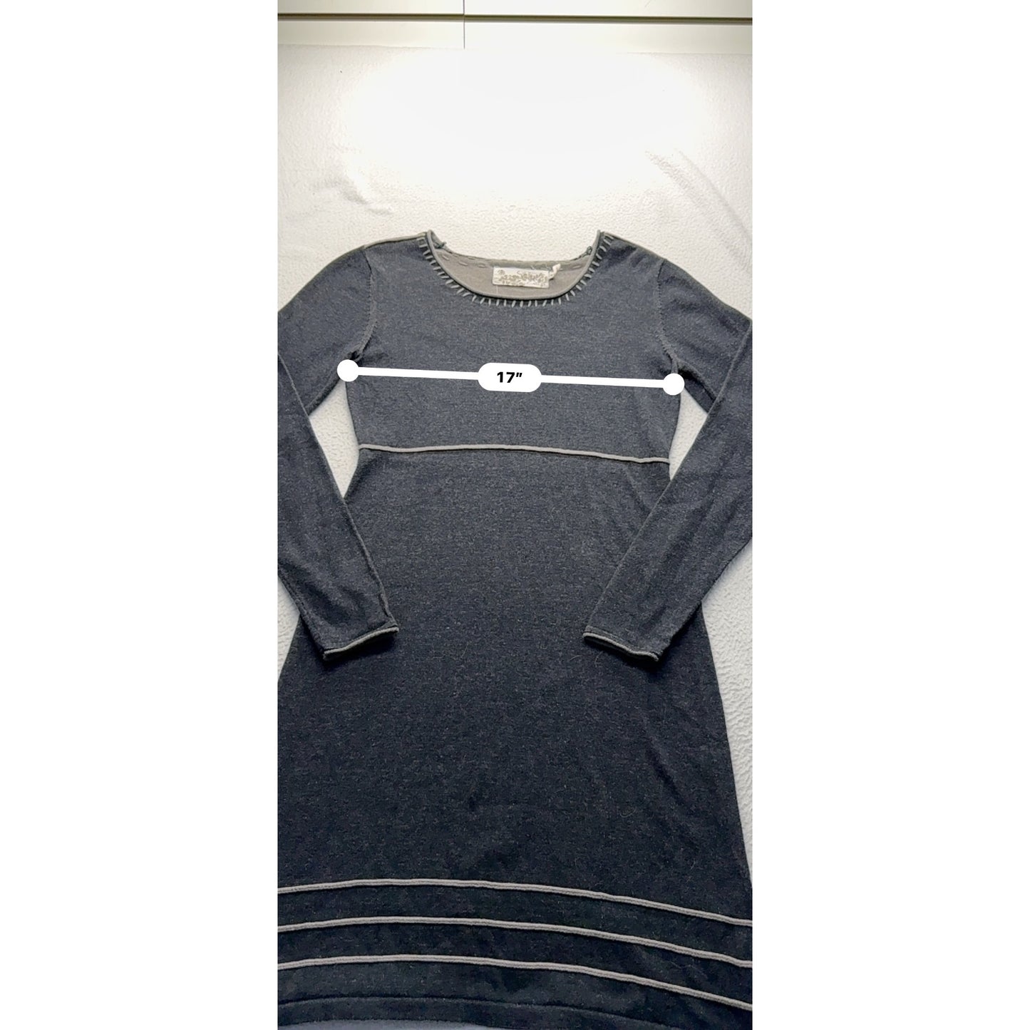 Organic Cotton Gray Long-Sleeve Dress With White Stitching By Aventura #7800