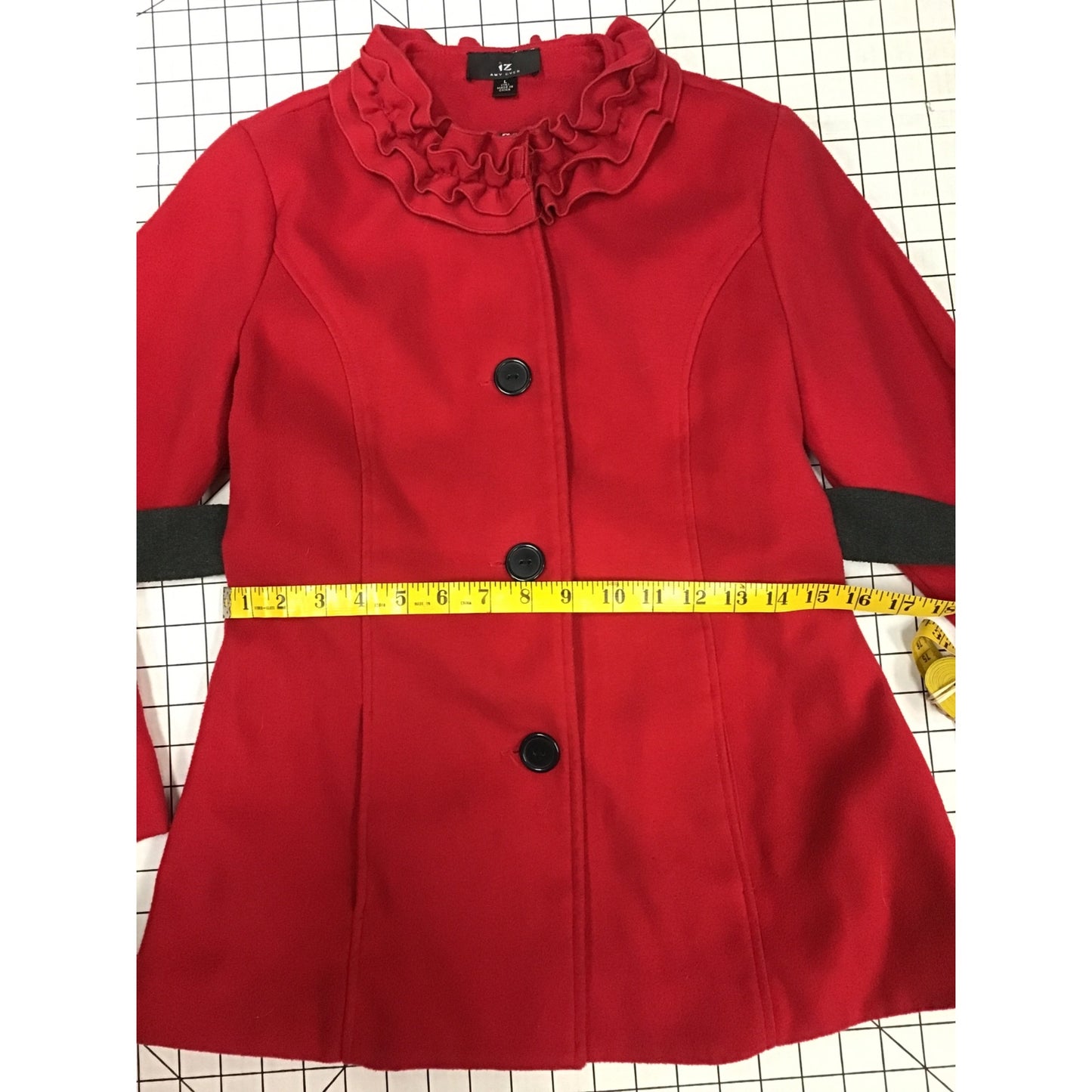 Red Ruffle Collar Belted Coat With Leopard Print Lining Womens L By Amy Byer #198