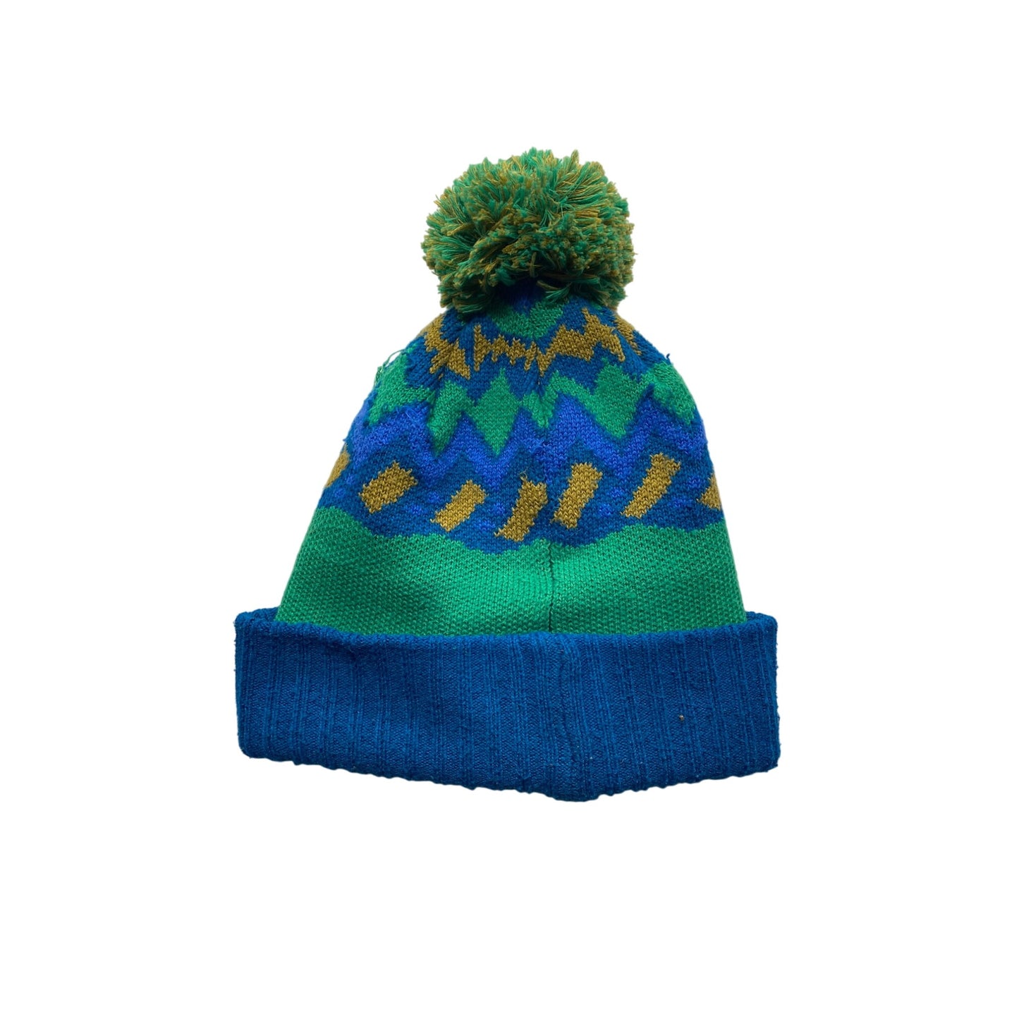 Patagonia Youth Pom Beanie With Chevron Pattern In Green & Blue #7277