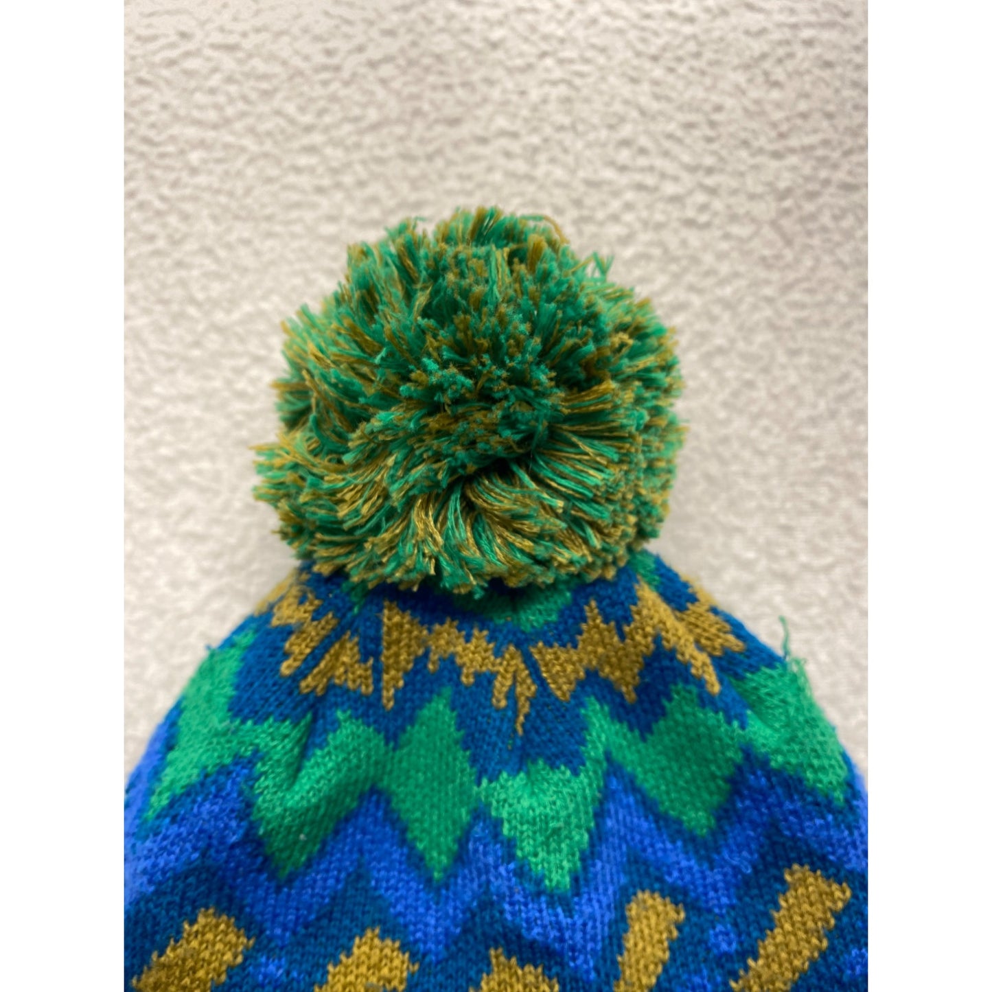 Patagonia Youth Pom Beanie With Chevron Pattern In Green & Blue #7277