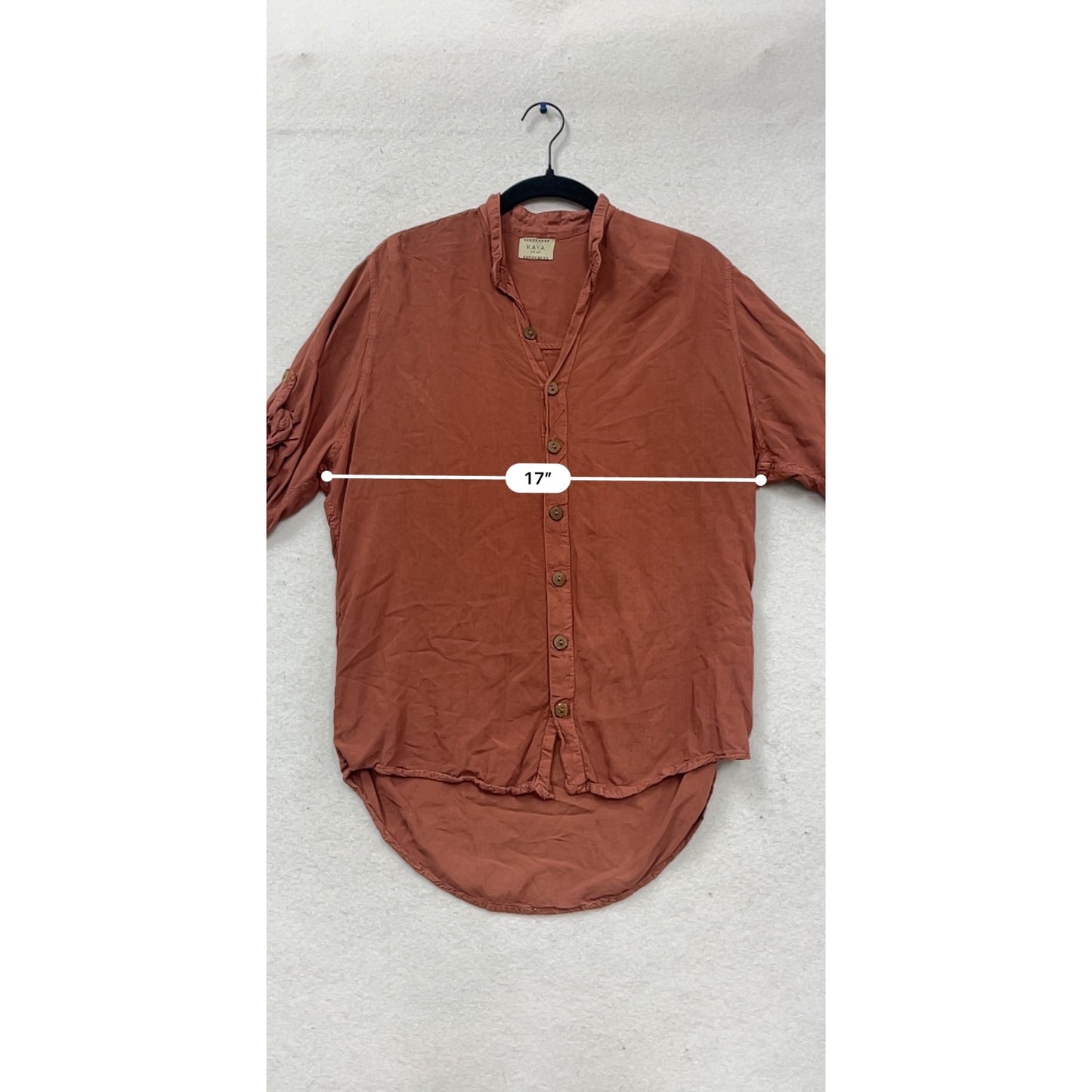 Kaya Wear Button-Up Tunic Shirt In Rust Color 3/4 Sleeve Size L #711A