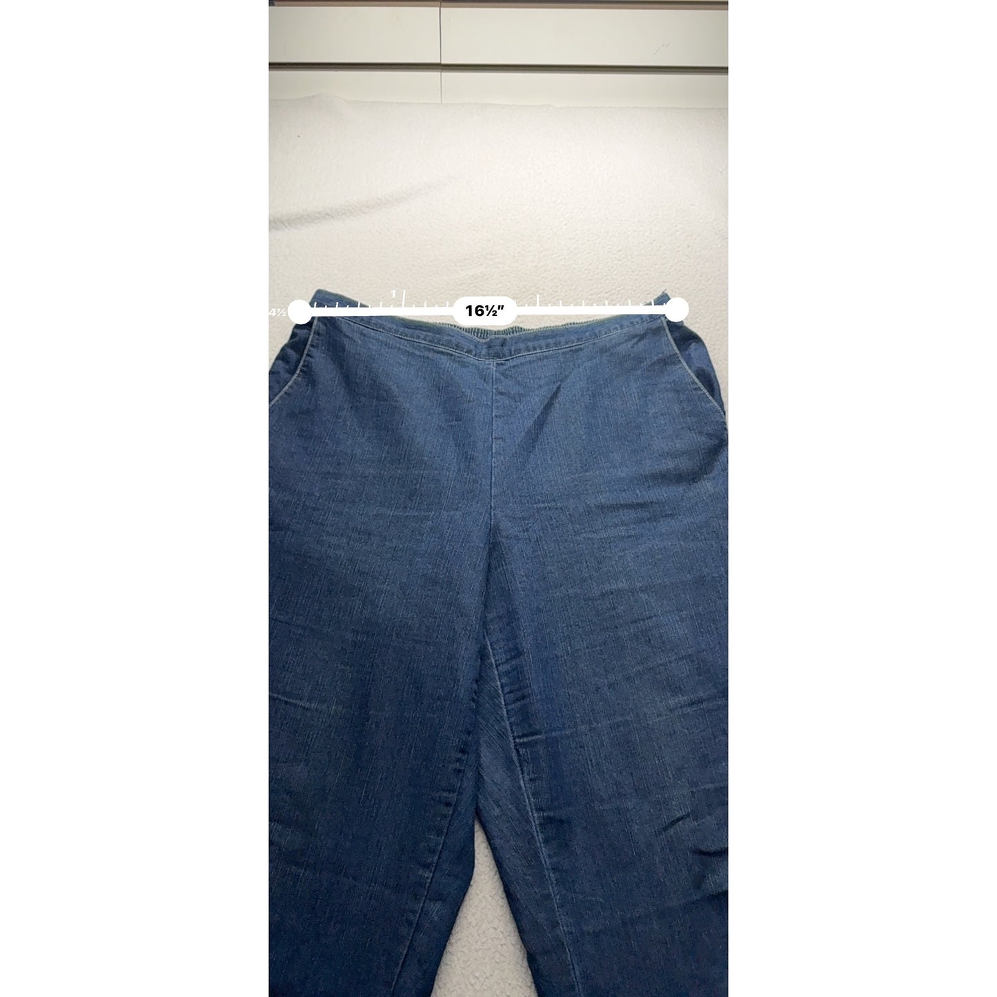 Alfred Dunner Blue Denim Pull-On Wide Leg Pants Size 14 Cotton Blend #9669