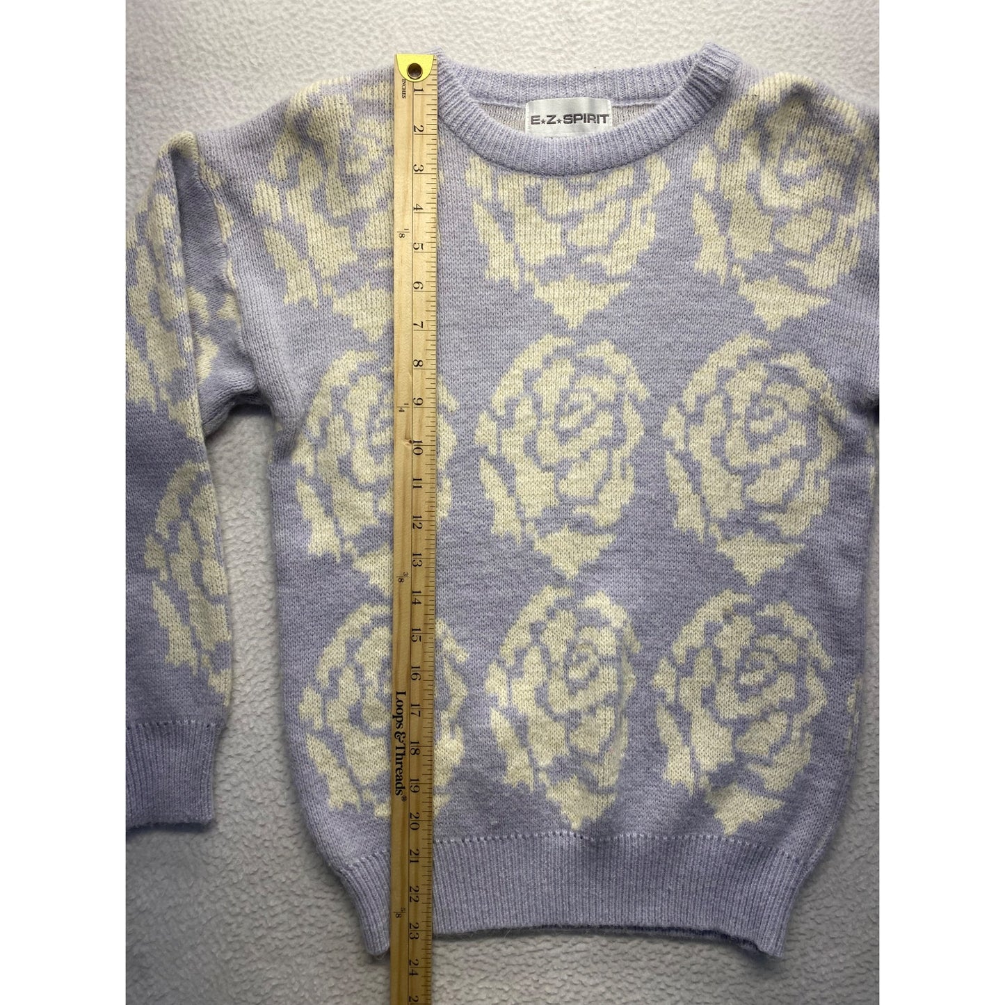 Vintage E-Z Spirit purple & ivory Floral Sweater #7279