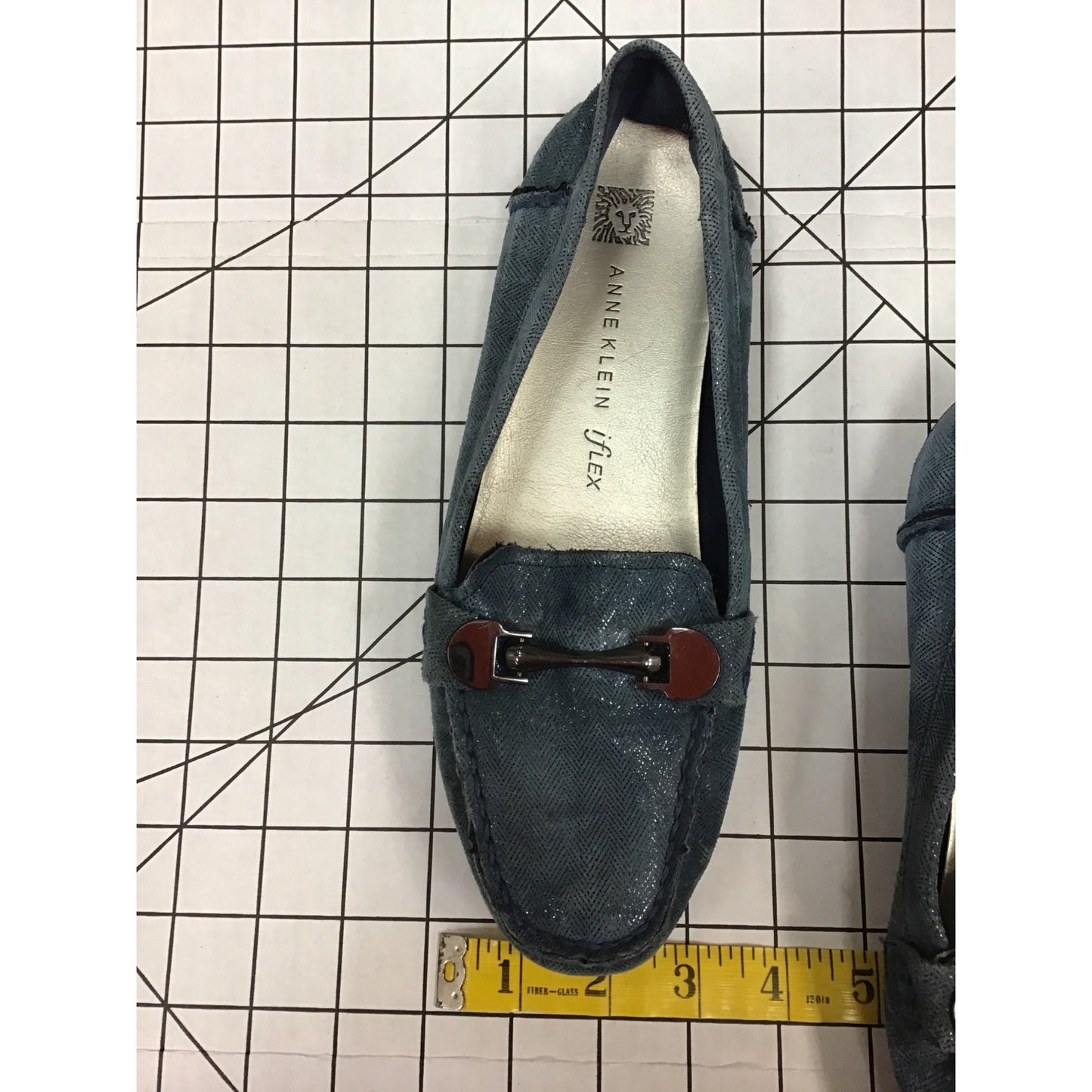 Anne Klein iFlex Womens Blue Suede Loafers With Metal Accent - Size 7.5 #213