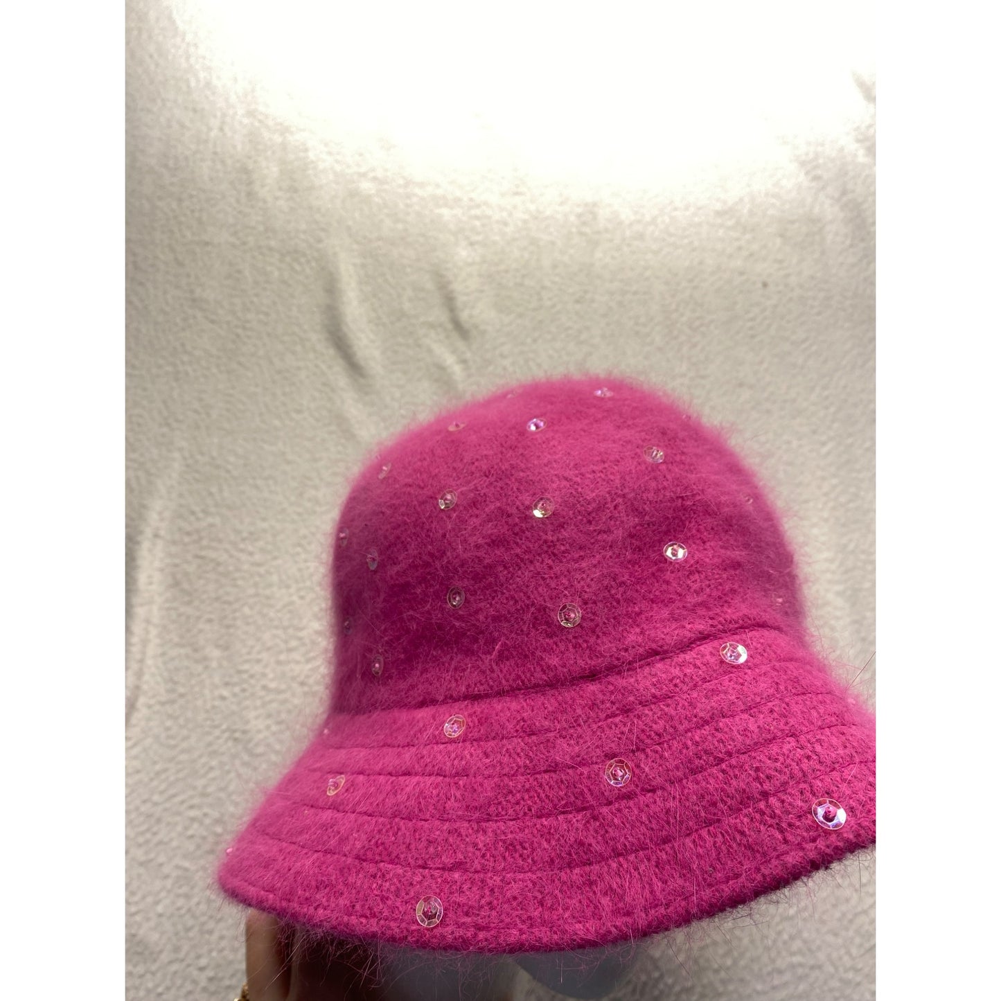 Pink Wool Sequin-Embellished Floppy Hat #5840