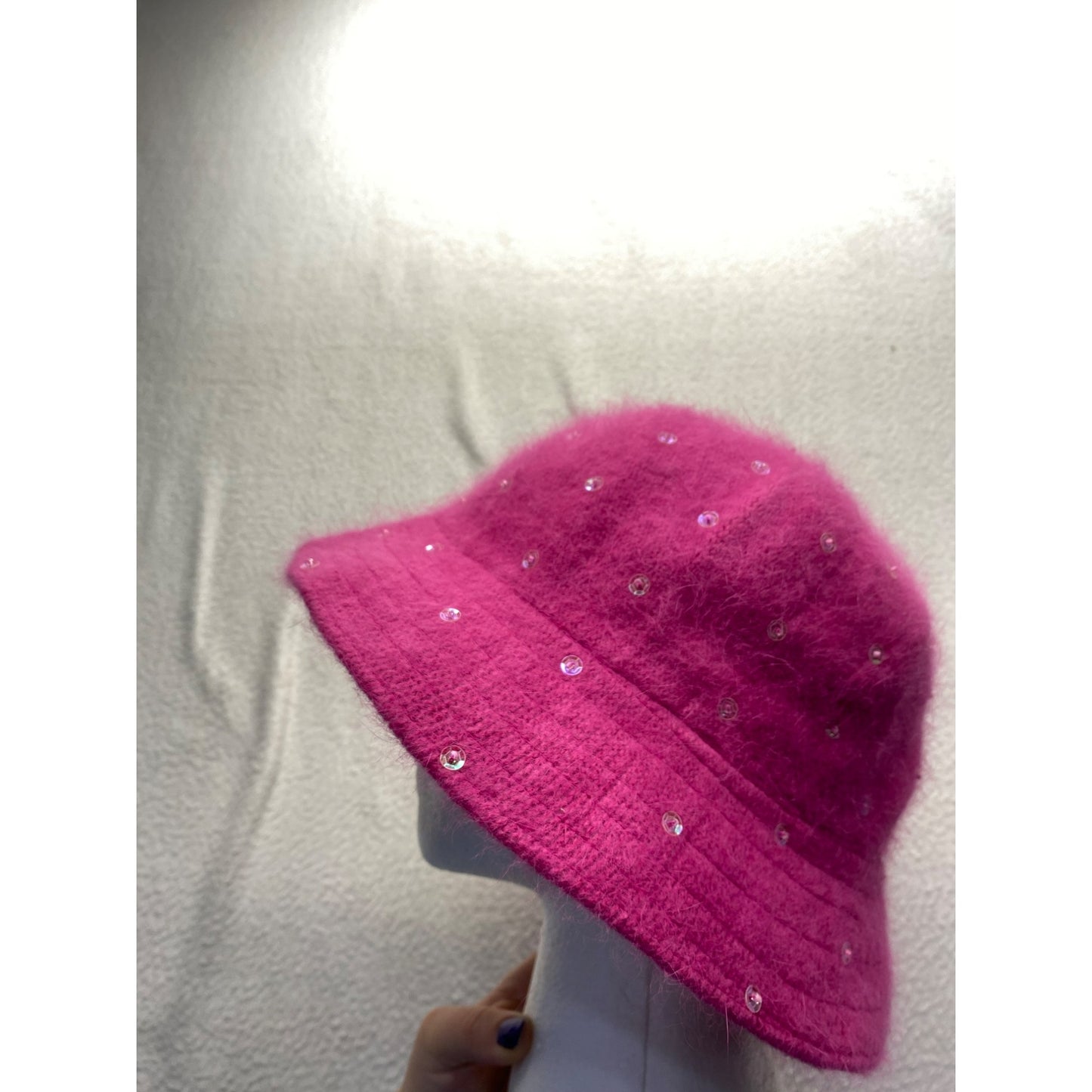 Pink Wool Sequin-Embellished Floppy Hat #5840