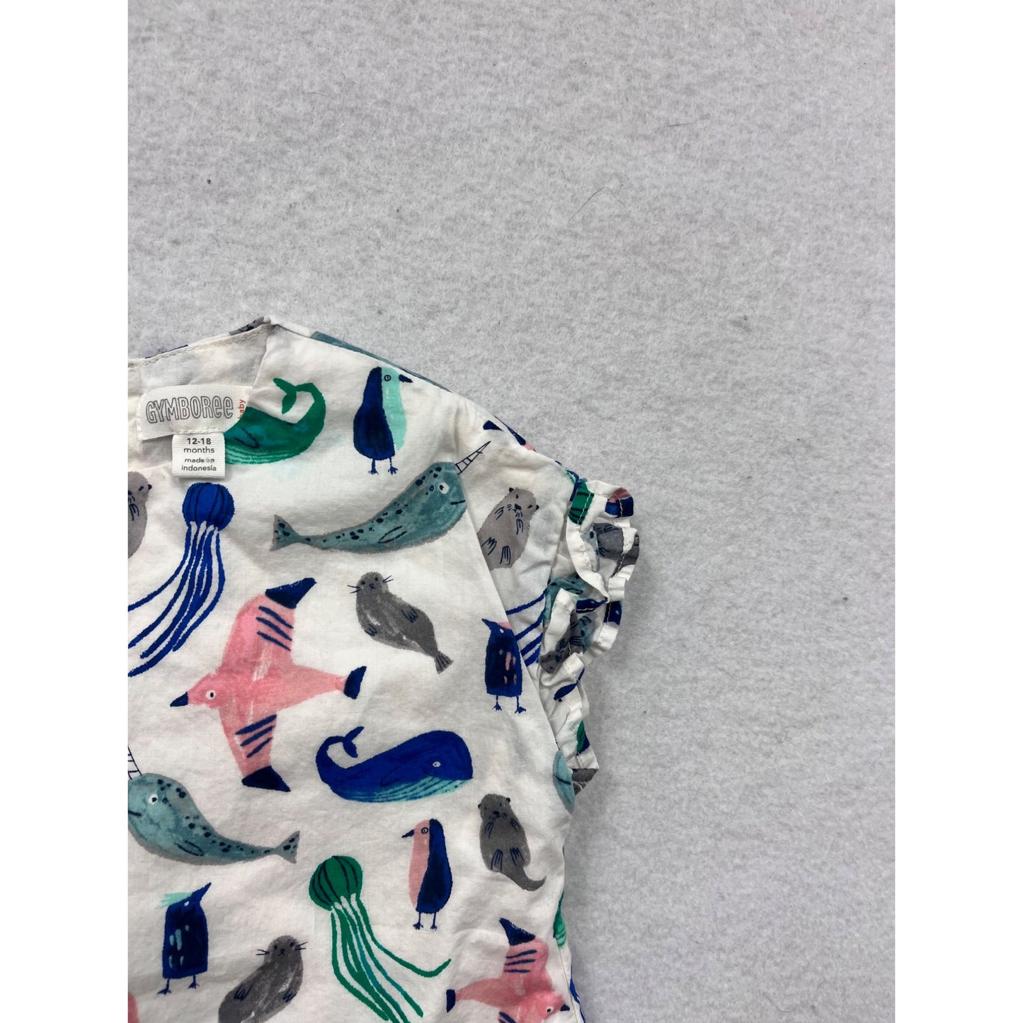 Gymboree Baby Ocean Print Top 12-18M White Short Sleeve #8160