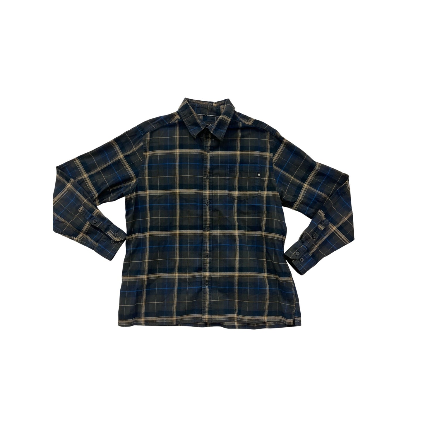 Marmot Mens XL Blue & Beige Plaid Organic Cotton Button-Up Shirt #6610