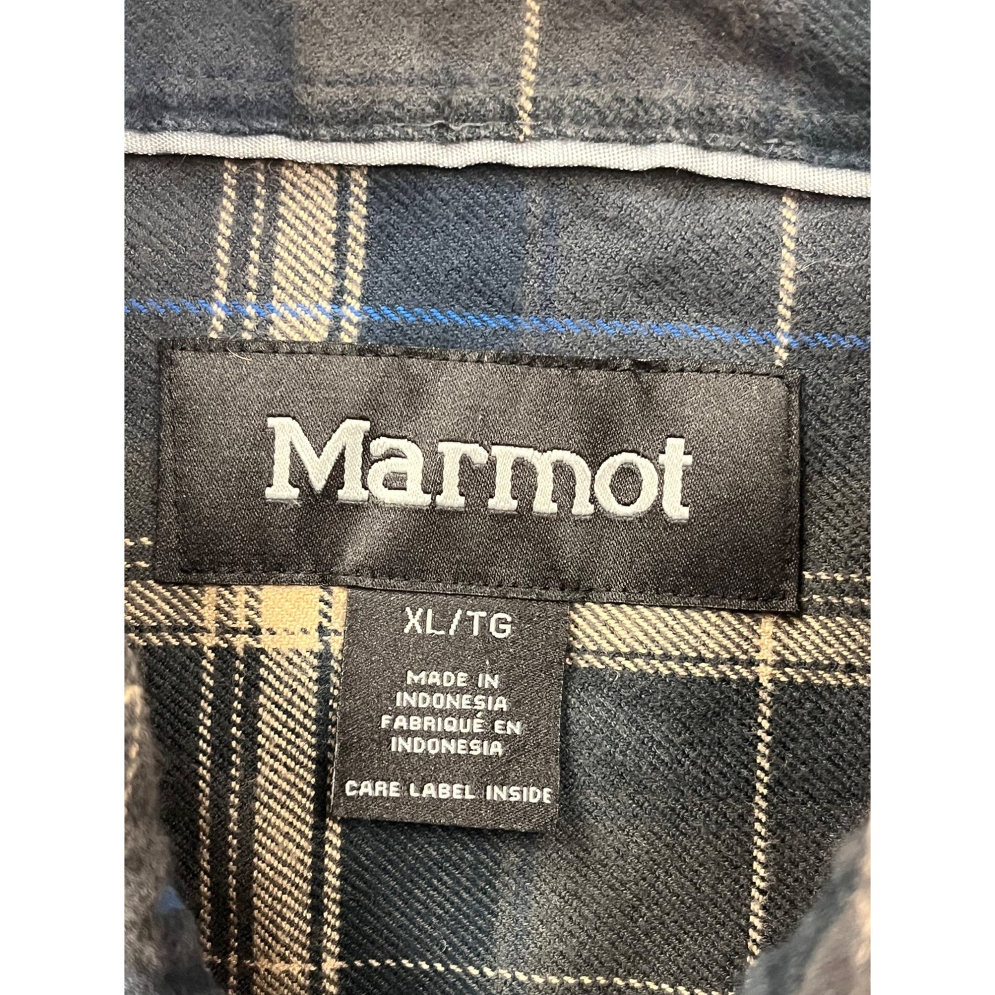Marmot Mens XL Blue & Beige Plaid Organic Cotton Button-Up Shirt #6610